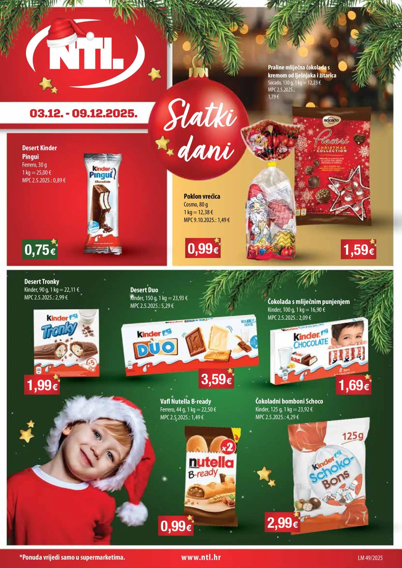 NTL katalog | vrijedi od 03.12.2025 | Stranica: 1 | Proizvodi: Praline, Čokolada, Bomboni, Poklon vrećica