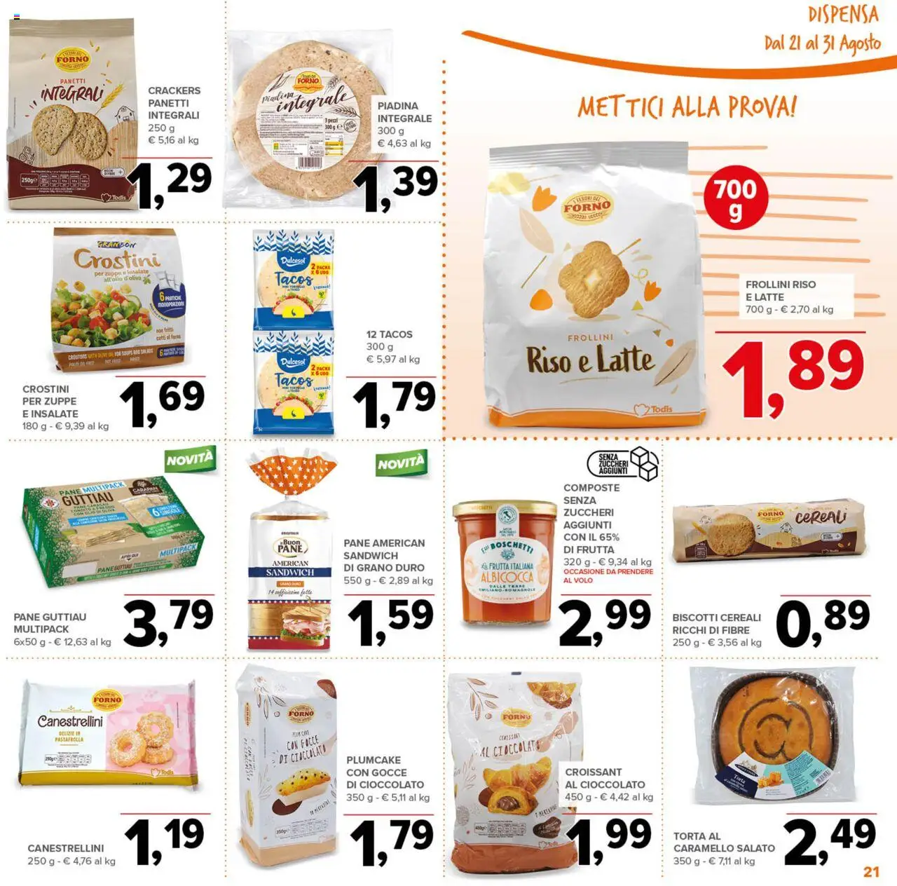 Volantino Todis del 21.08.2025 | Pagina: 21 | Prodotti: Riso, Cereali, Crackers, Frollini