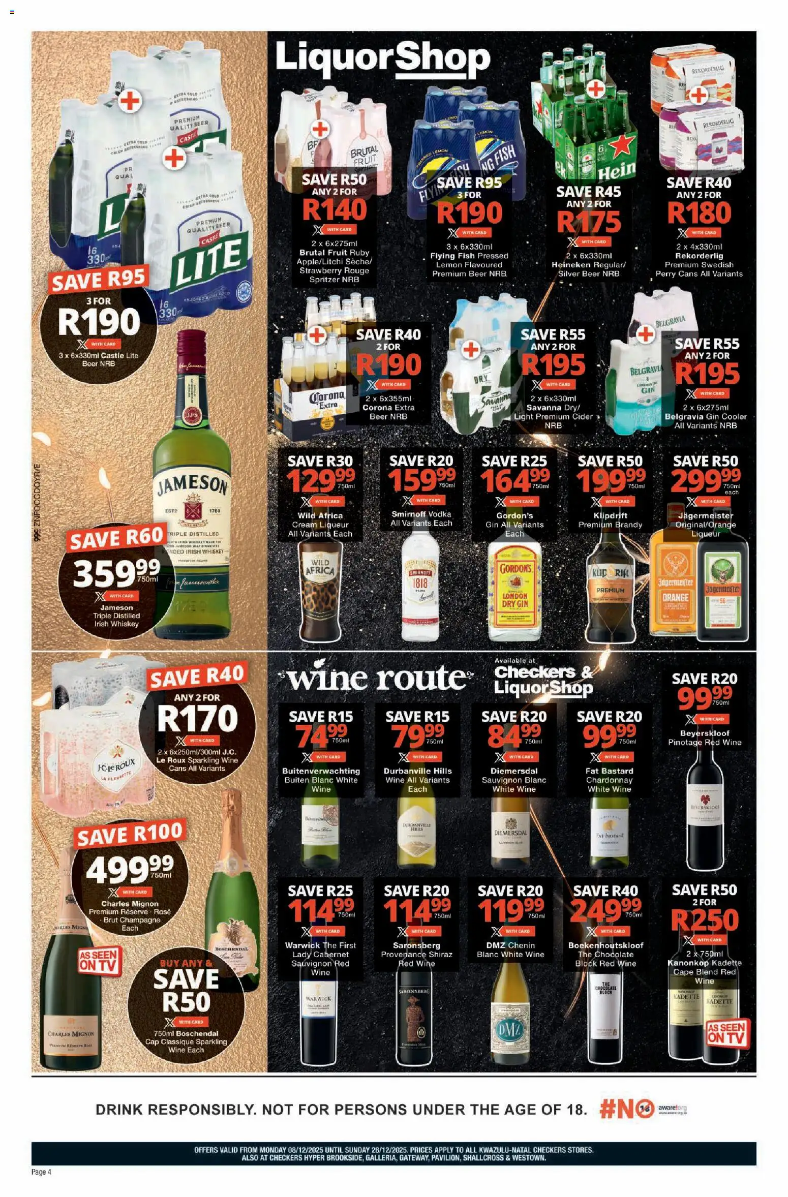 New Checkers catalogue – valid from 08.12.2025 | Page: 4 | Products: Brandy, Wine, Vodka, Fruit