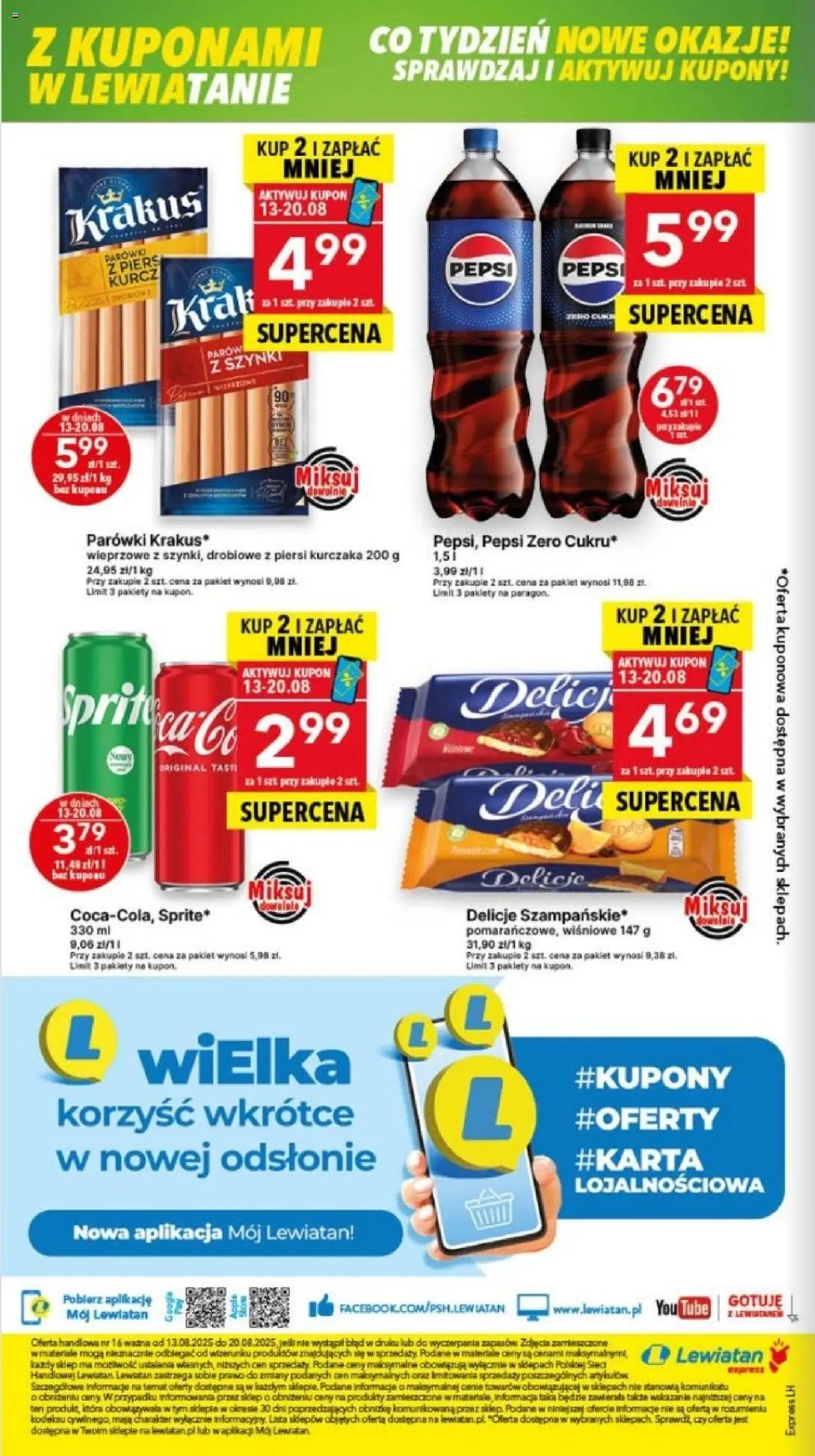 Lewiatan gazetka - Express od 13.08.2025 | Strona: 4 | Produkty: Piersi, Pepsi, Sprite, Parówki