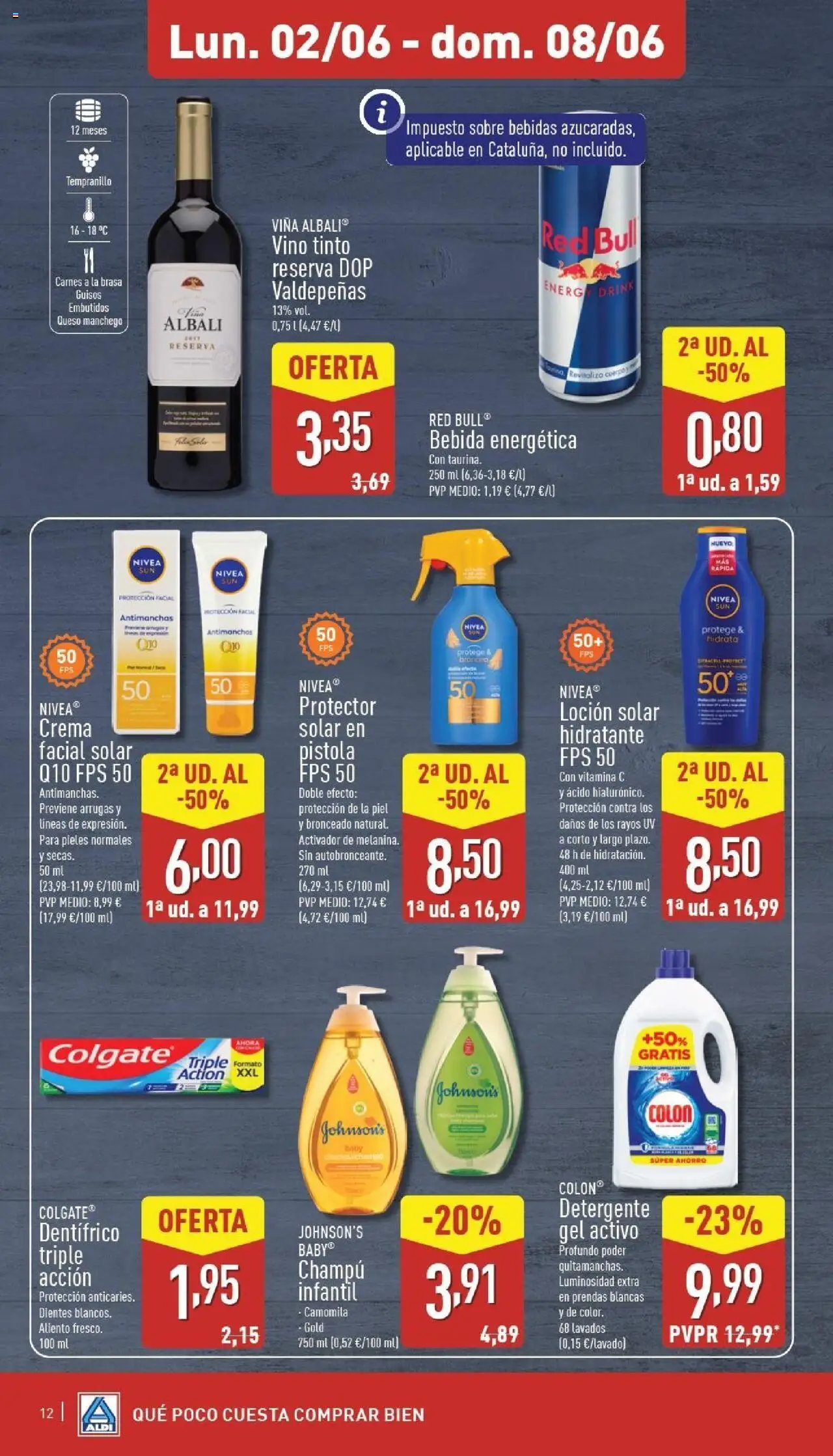 Aldi folleto Península │ válido desde el 02.06.2025 | Página: 12 | Productos: Protector solar, Detergente, Crema facial, Vino