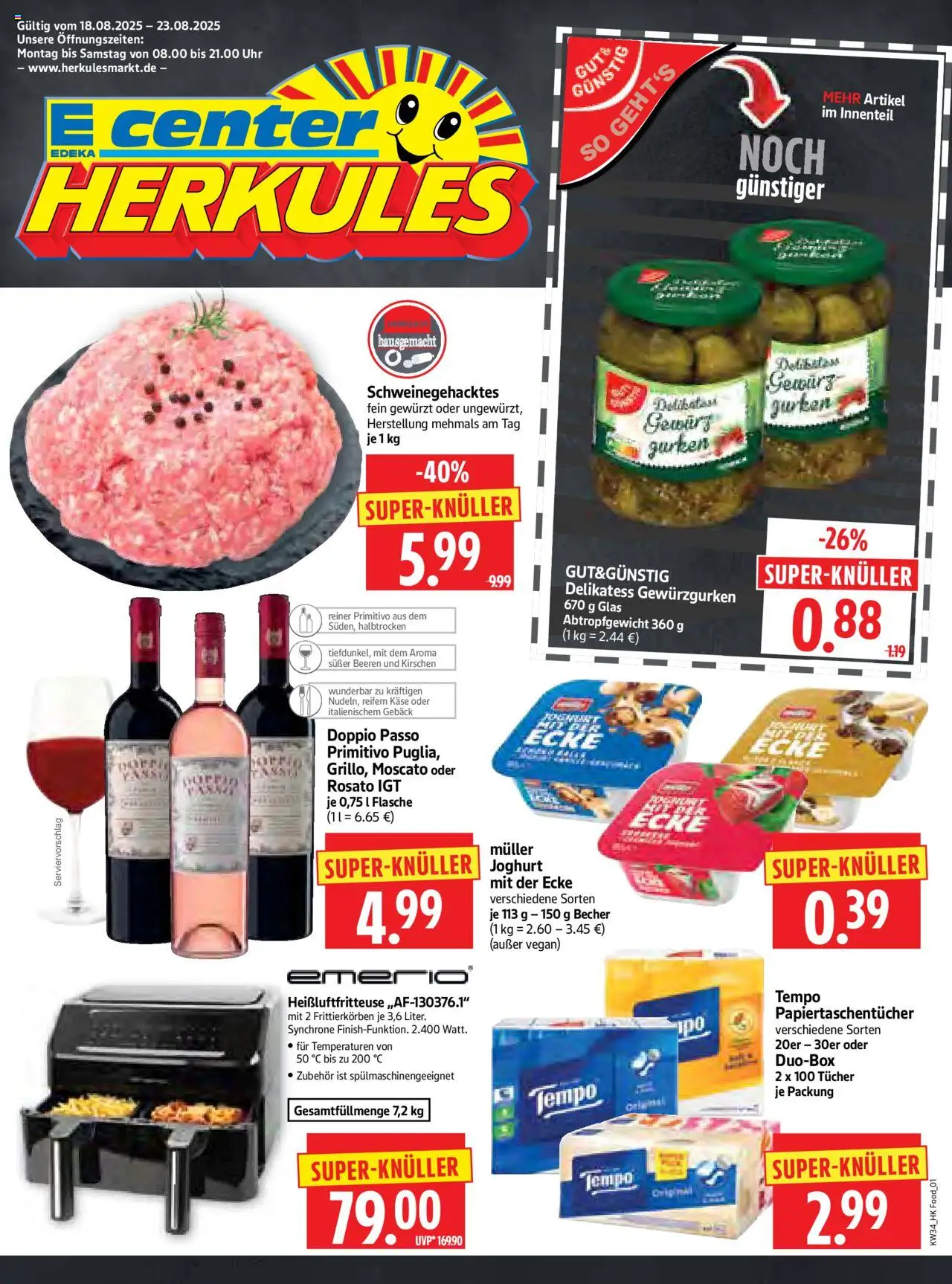 HERKULES Prospekt 	 - gültig ab dem 18.08.2025 | Seite: 1 | Produkte: Joghurt, Doppio passo primitivo, Tempo, Heißluftfritteuse