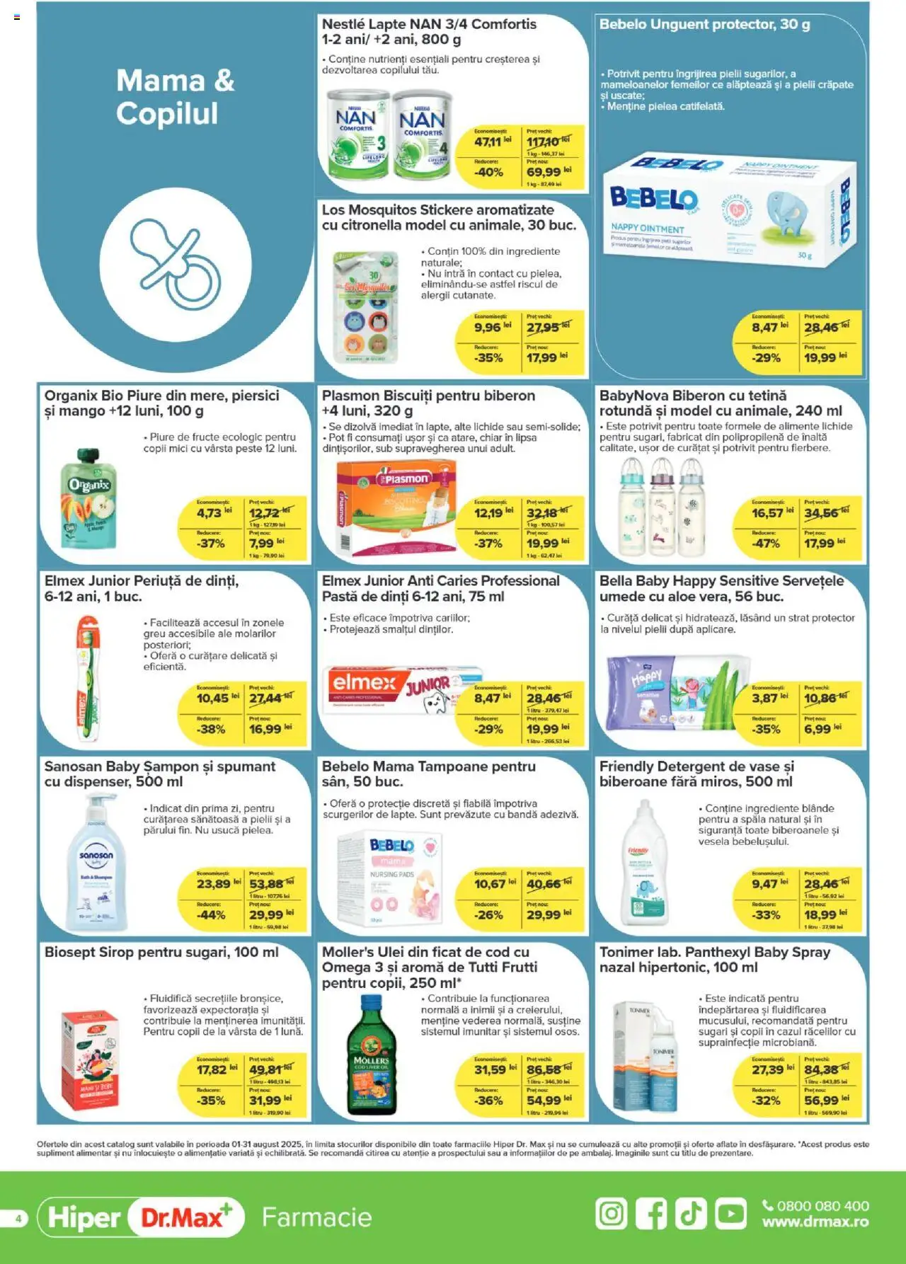Dr.Max catalog - Hiper-farmacii – valabil de la 01.08.2025 | Pagină: 4 | Produse: Detergent de vase, Role, Chaussures de ski, Ulei