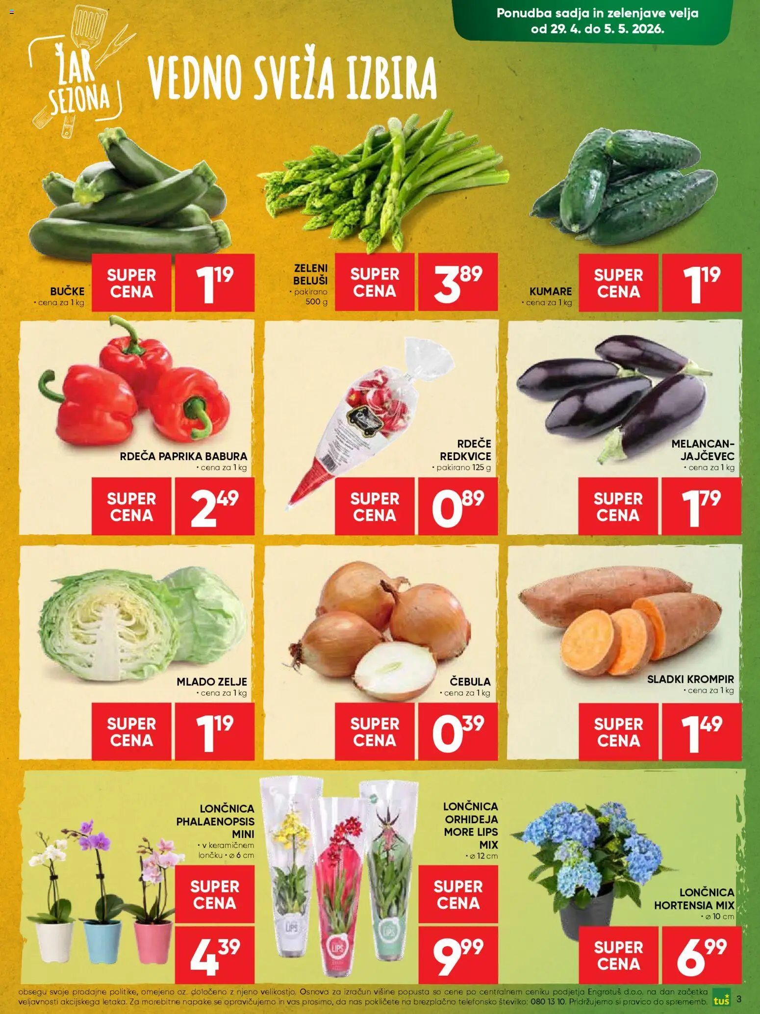 Novi Tuš katalog ponudbe – veljaven od 29.04.2026 | Stran: 3 | Izdelki: Vestido de baño, Krompir, Cebula, Zelje