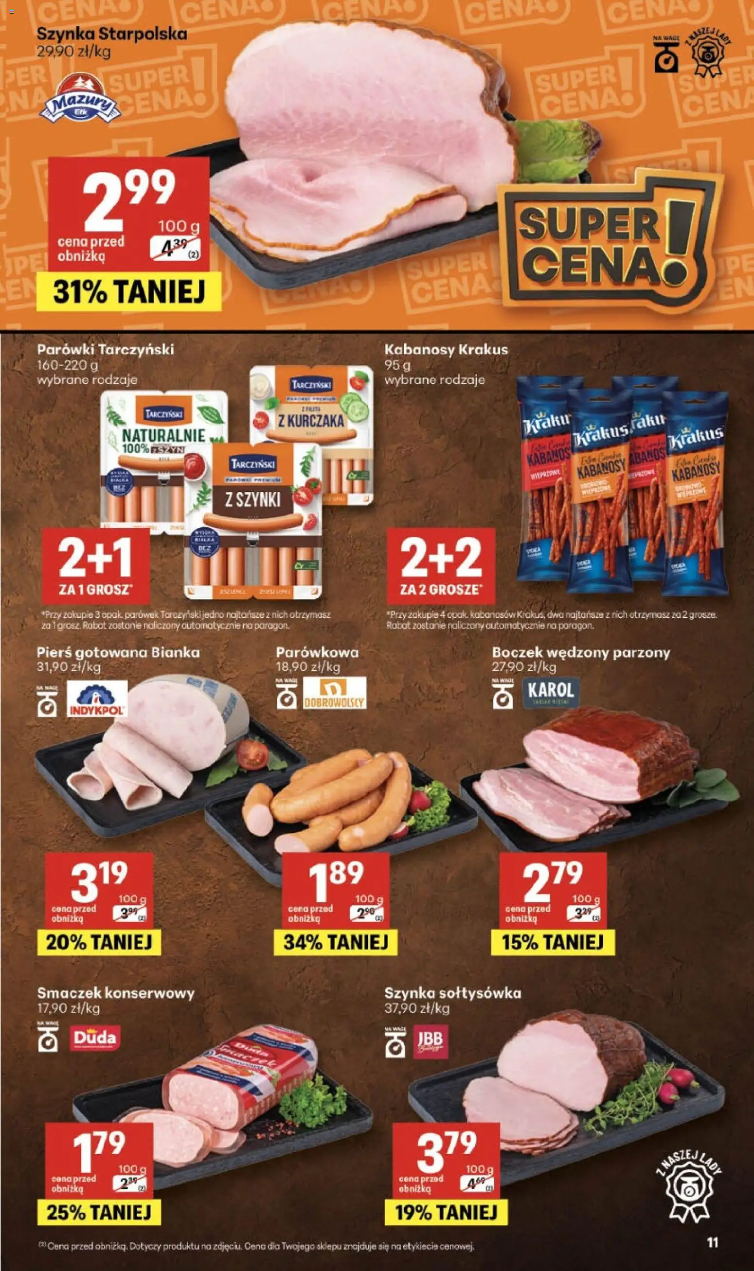 Delikatesy Centrum gazetka od 12.03.2026 | Strona: 11 | Produkty: Boczek wędzony parzony, Kabanosy, Szynka, Parówki tarczyński