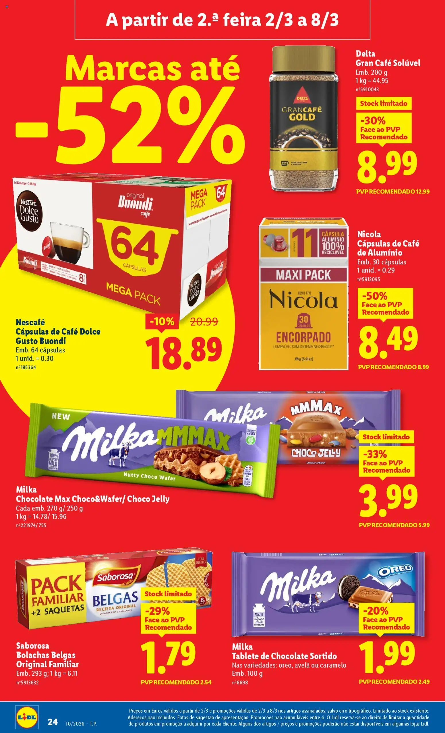 Lidl folheto │ válido de 02.03.2026 | Página: 24 | Produtos: Bolachas, Nespresso, Chocolate, Dolce gusto