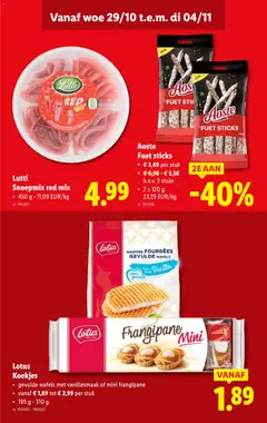 Lotus Koekjes, Gevulde wafels met vanillesmaak of mini frangipane, 195 g - 310 g - Voorbeeld van een folder van Lidl, geldig van 29.10.2025 | Pagina: 22 | Producten: Koekjes, Wafels, Sertés hús