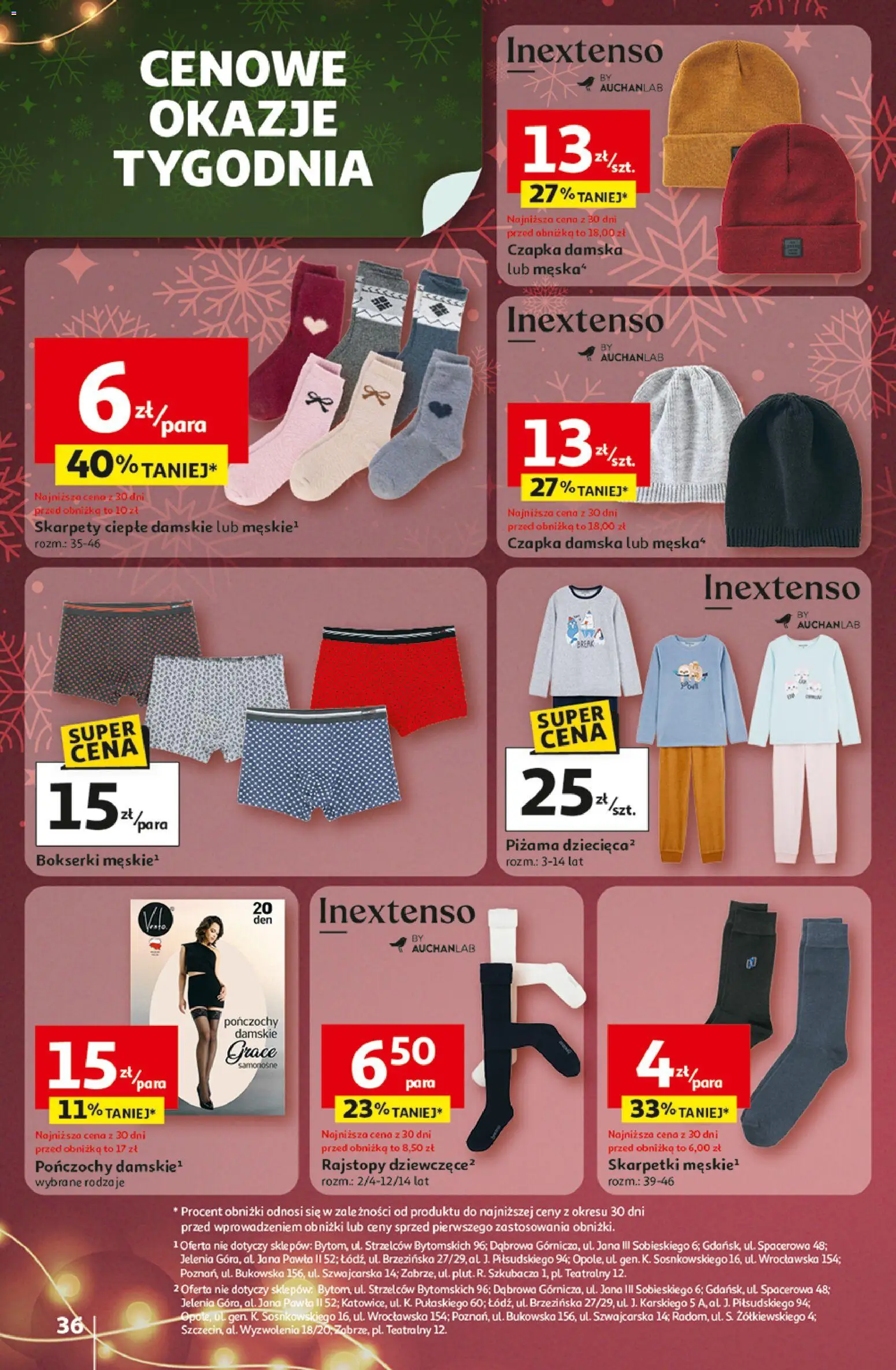 Auchan Gazetka - Święta jak babcię kocham Hipermarket od 18.12.2025 | Strona: 36 | Produkty: Piżama, Bokserki, Rajstopy, Pończochy