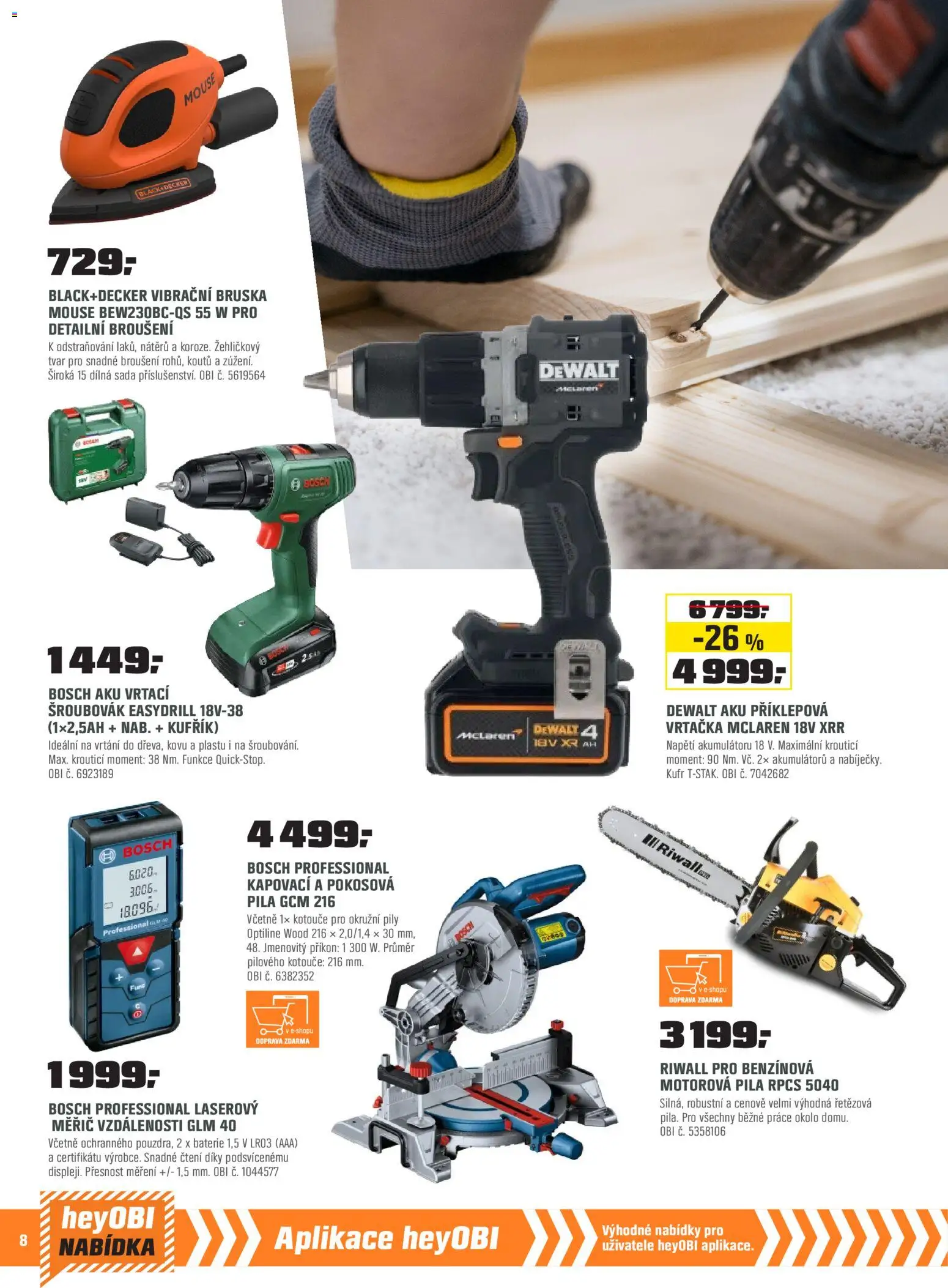 OBI leták - Králův Dvůr, Plzeň,Trmice  od 01.12.2025 | Strana: 8 | Produkty: Kufřík, Motorová pila, Pila, Vrtačka