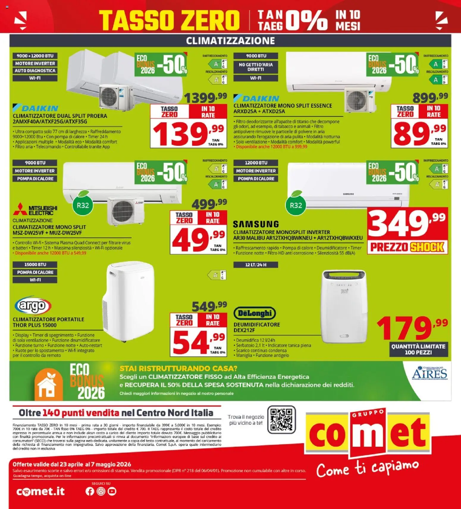 Volantino Comet del 23.04.2026 | Pagina: 41 | Prodotti: Climatizzatore, Deumidificatore, Tè, Samsung
