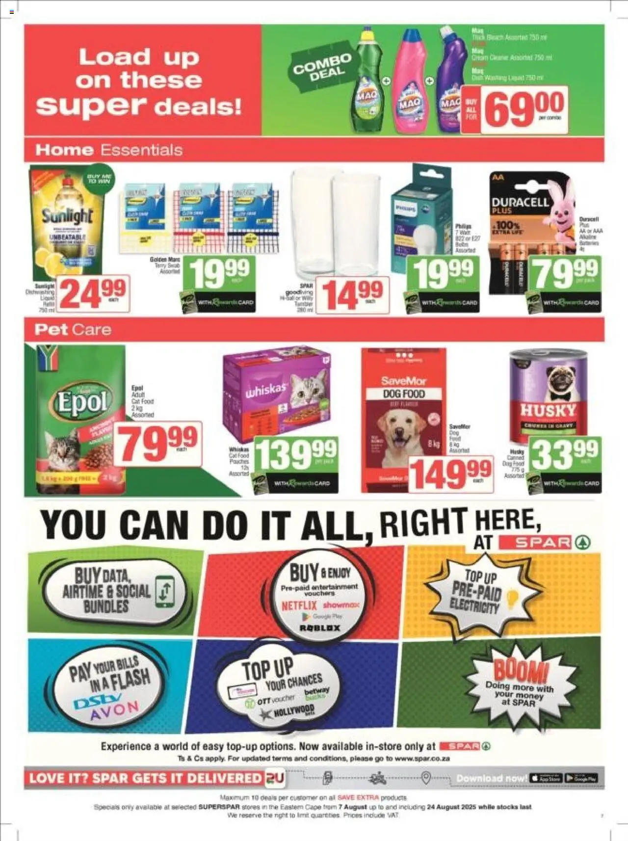Superspar - Eastern Cape - Weekly Specials │ valid from 07.08.2025 | Page: 7 | Products: Data, Bleach, Cat food, Dog food