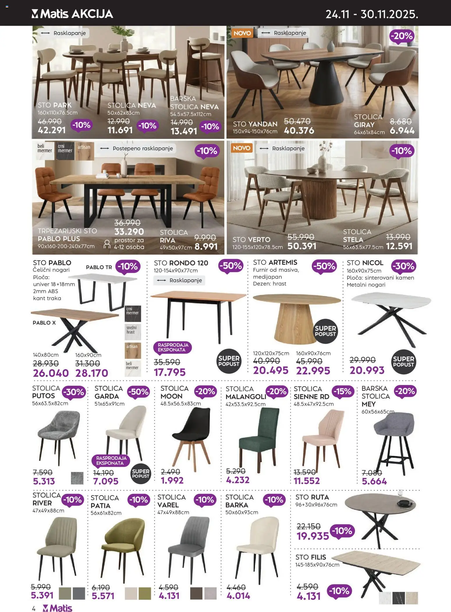 Matis katalog - važi od 24.11.2025 | Strana: 4 | Proizvode: Sto, Stolica, Trpezarijski sto, Barska stolica