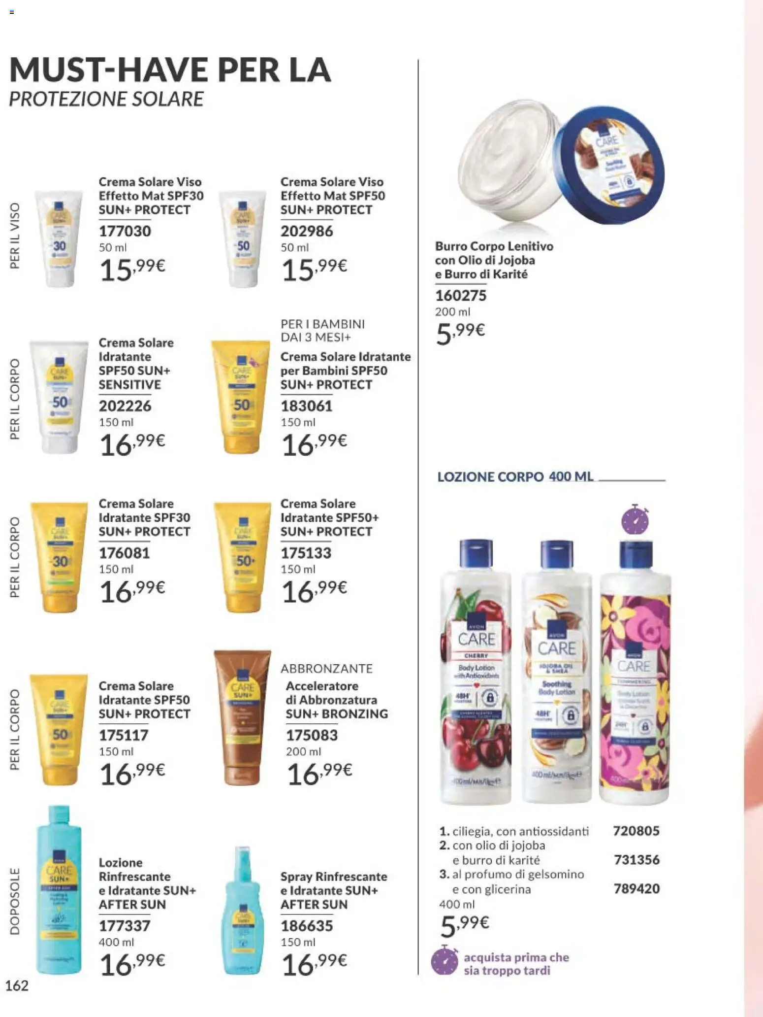 Volantino Avon del 01.03.2026 | Pagina: 162 | Prodotti: Crema, Crema solare, Burro, Profumo