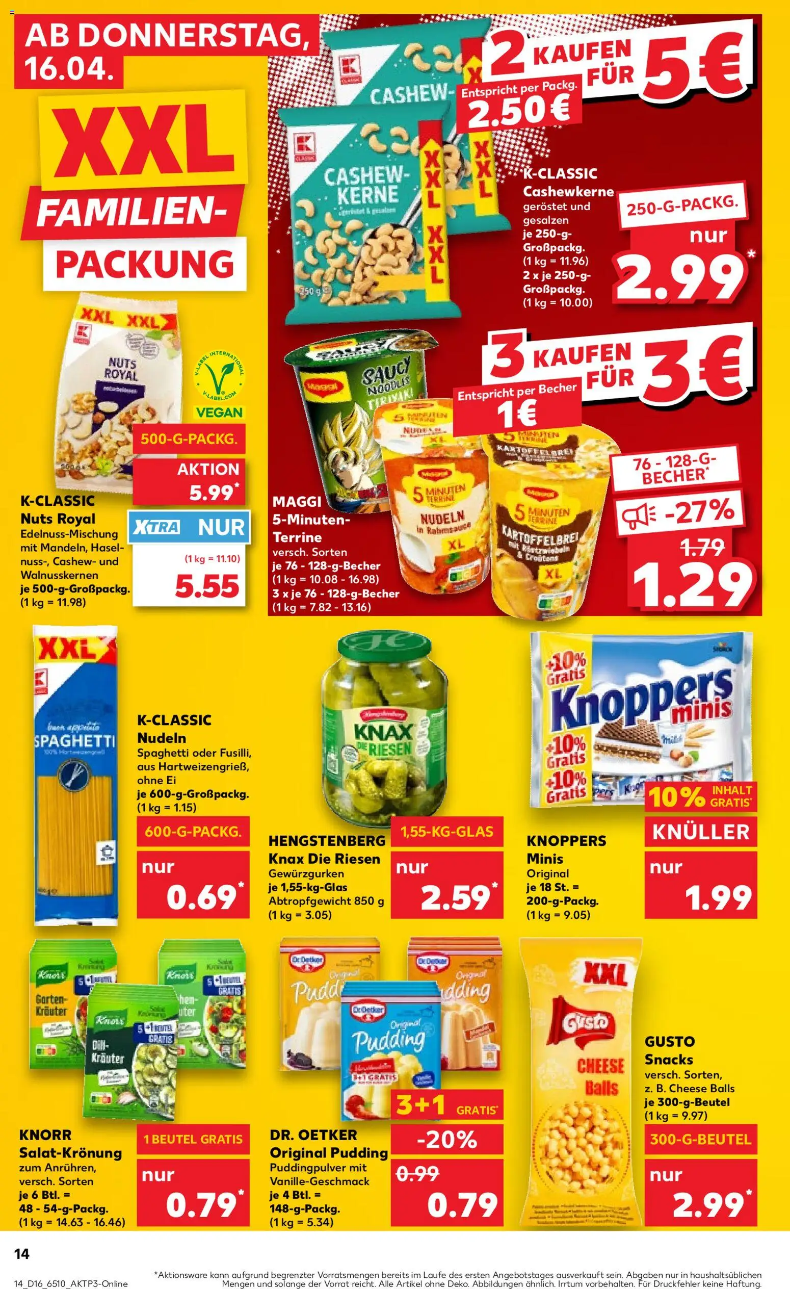 Kaufland Prospekt Köln	 – gültig ab 16.04.2026 | Seite: 14 | Produkte: Maggi, Dressing, Pudding, Knoppers