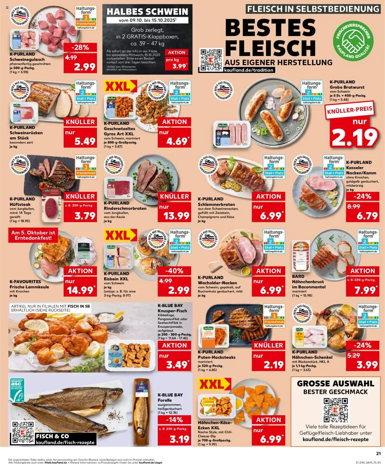 Kaufland prospekt Hamburg	 – gültig ab 05.10.2025 | Seite: 21 | Produkte: Hahnchenschenkel, Käse, Bratwurst, Fisch