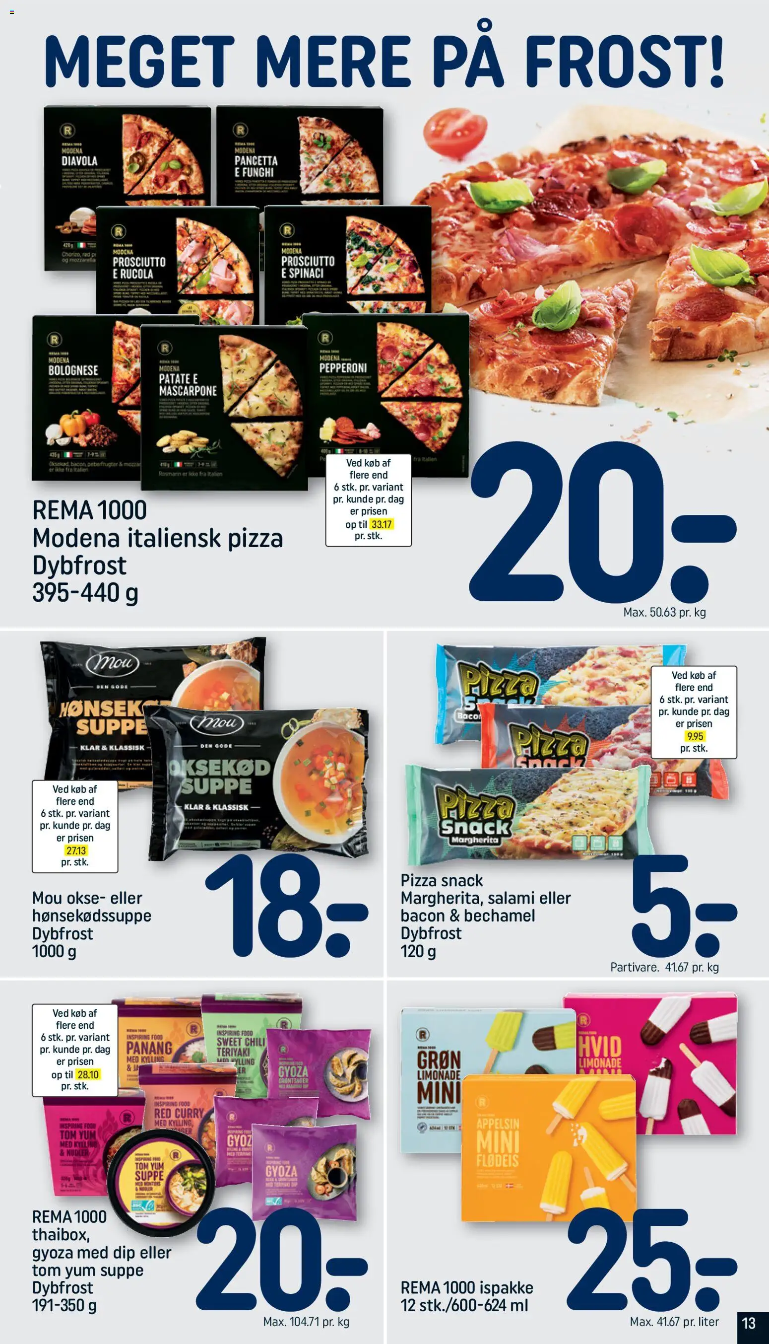 Rema 1000 tilbudsavis – gyldig fra 01.03.2026 | Side: 13 | Produkter: Salami, Pizza, Flødeis, Suppe