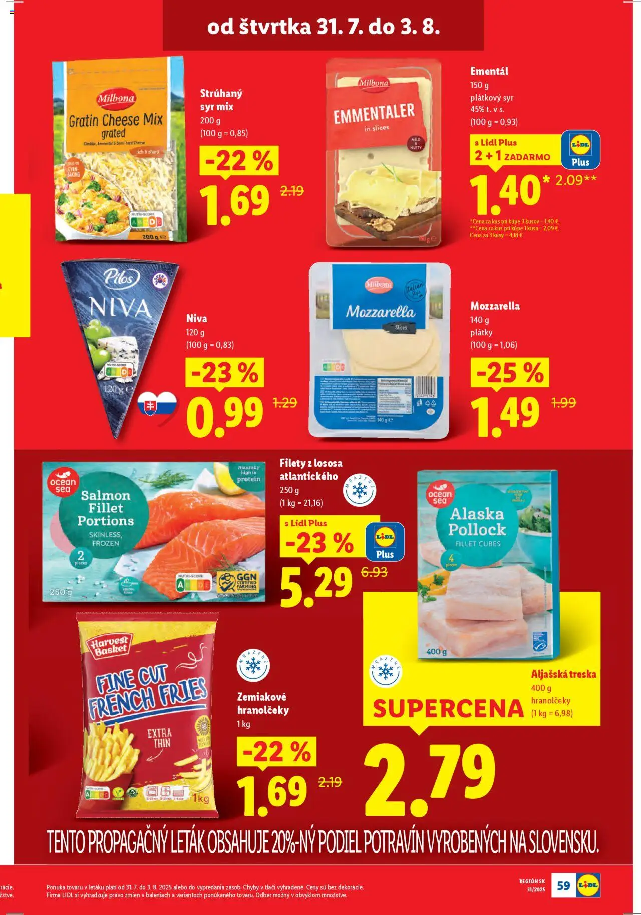 Lidl leták │ platný od 28.07.2025 | Strana: 57 | Produkty: Syr, Mozzarella, Protein, Treska