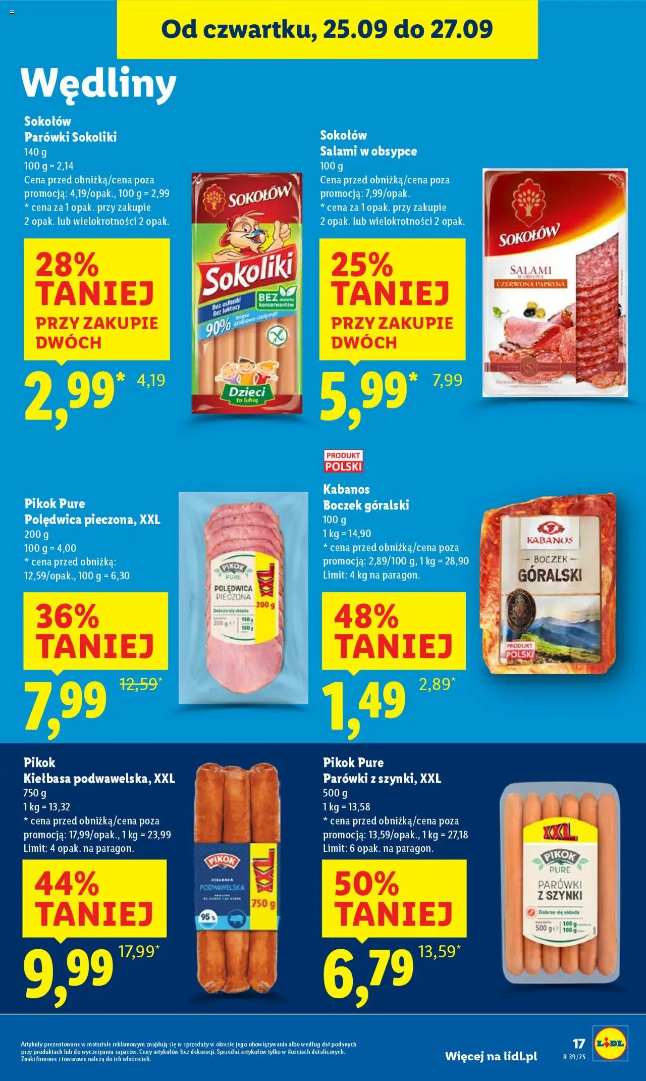 Lidl Gazetka od 25.09.2025 | Strona: 19 | Produkty: Parówki sokoliki, Papryka, Boczek, Ser