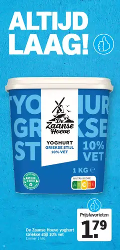 De Zaanse Hoeve yoghurt Griekse stijl 10% vet, Yoghurt Griekse stijl 10% vet, Emmer 1 kilo - Voorbeeld van een folder van Albert Heijn, geldig van 16.02.2026 | Pagina: 12 | Producten: Yoghurt