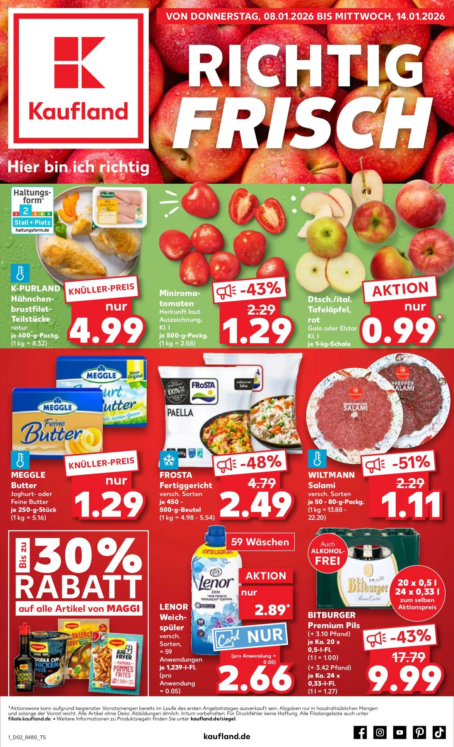 Kaufland prospekt Stuttgart	 – gültig ab 08.01.2026 | Seite: 1 | Produkte: Lenor, Hahnchen, Weichspüler, Salami