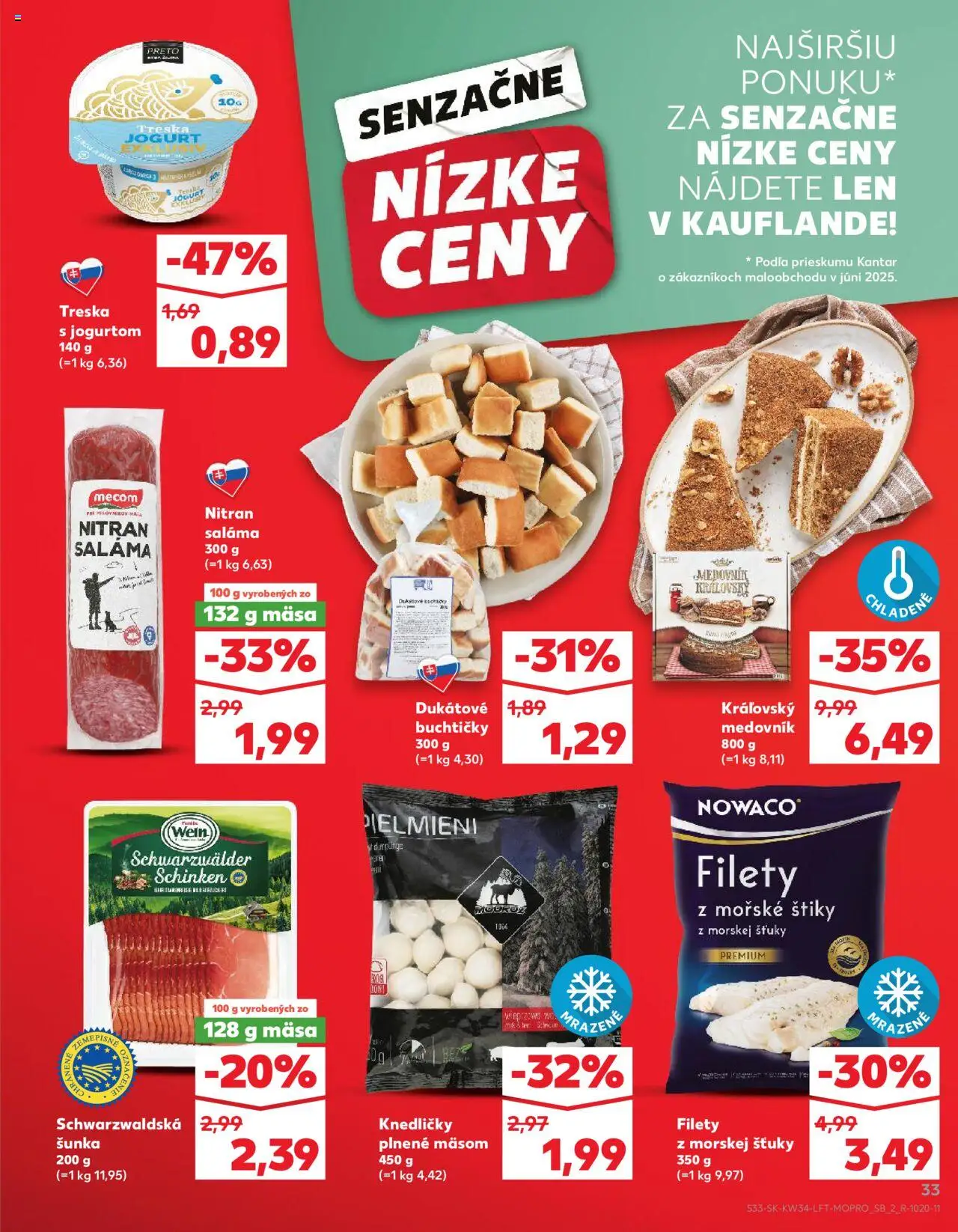 Nové Kaufland akcie – leták je platný od 21.08.2025 | Strana: 33 | Produkty: Jogurt, Saláma, Šunka, Treska