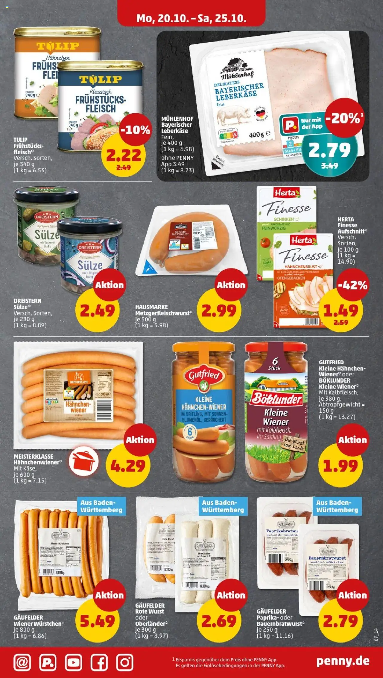 Penny - Baden-Württemberg – gültig ab 20.10.2025 | Seite: 7 | Produkte: Wiener wurstchen, Wurst, Schinken, Herta finesse