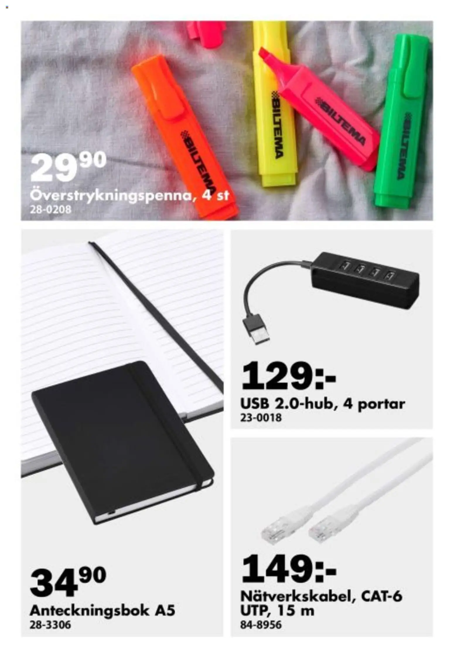 Biltema reklamblad aktuell från 02.03.2026 | Sida: 13 | Produkter: Anteckningsbok, USB