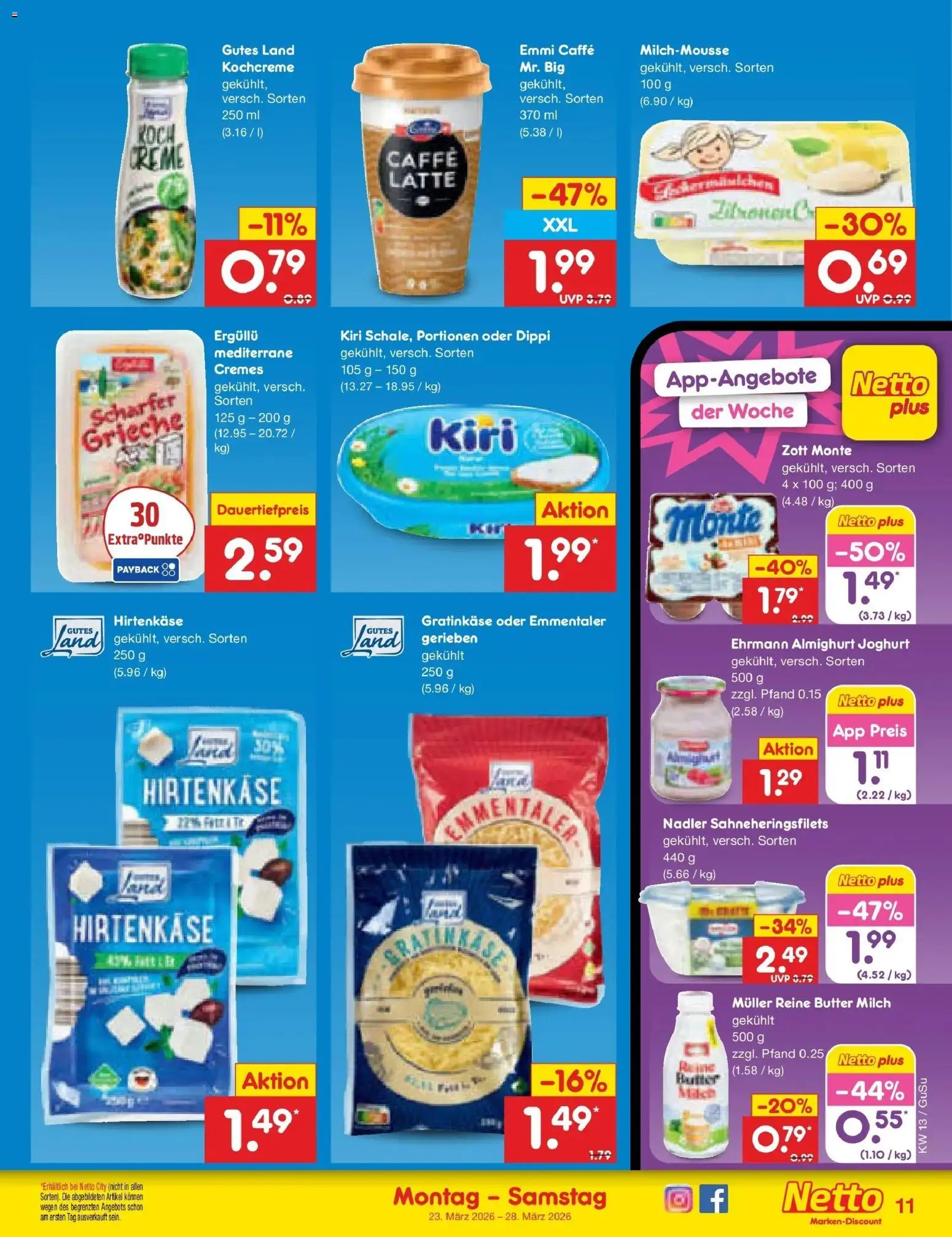 Netto Marken-Discount Prospekt Glauchau	 – gültig ab 23.03.2026 | Seite: 11 | Produkte: Ehrmann almighurt, Butter, Joghurt, Creme