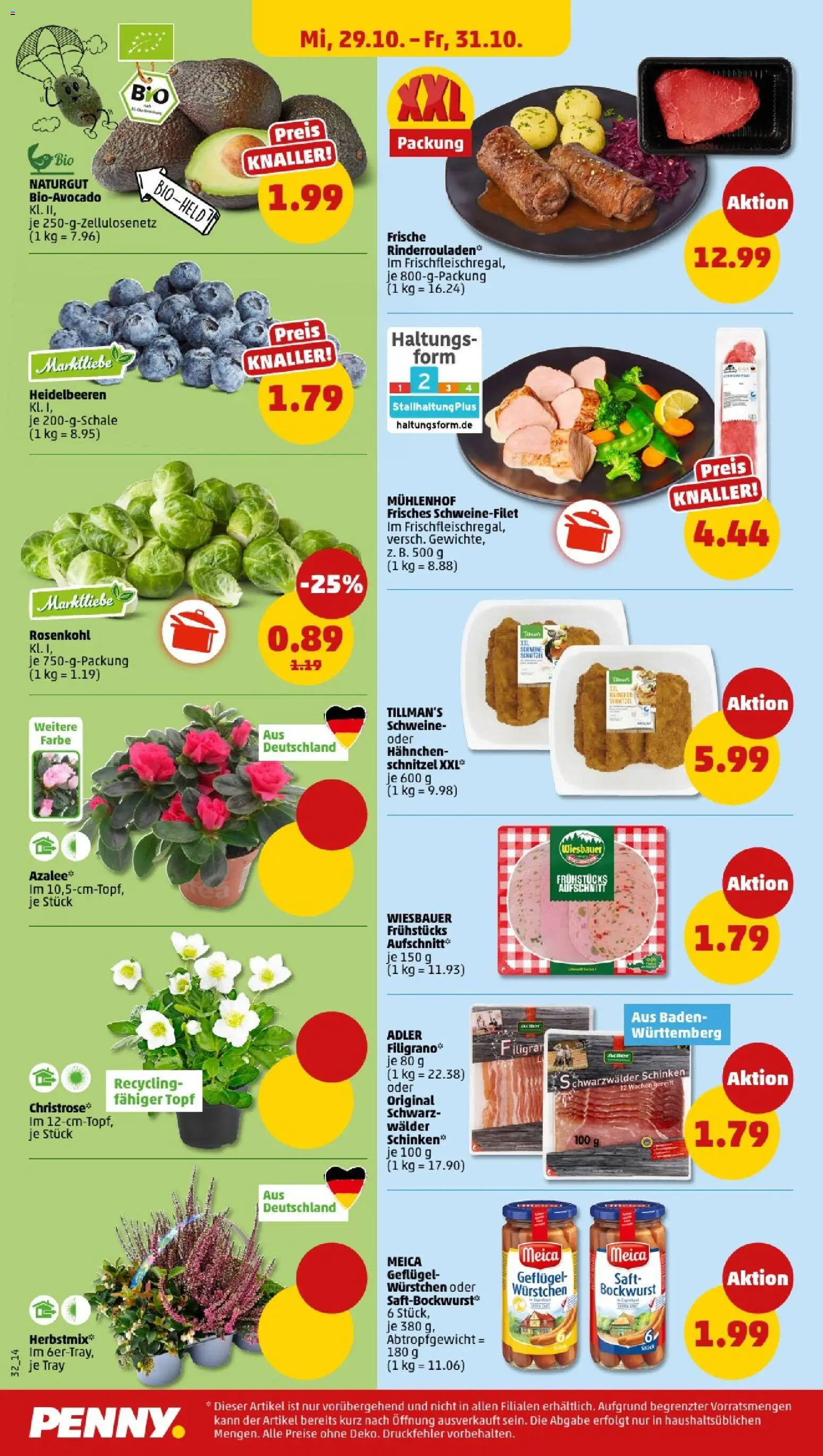 Penny - Baden-Württemberg – gültig ab 27.10.2025 | Seite: 34 | Produkte: Rinderrouladen, Bockwurst, Schweinefilet, Schinken