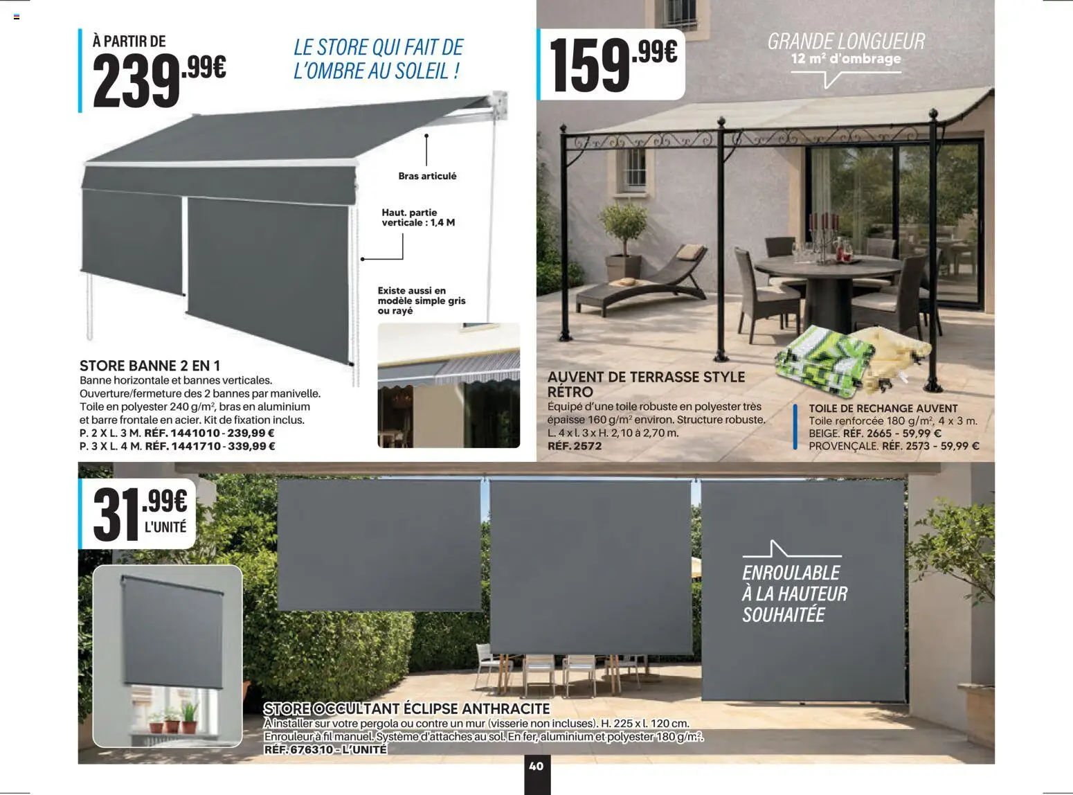 {H1} | Page: 40 | Produits: Store, Pergola