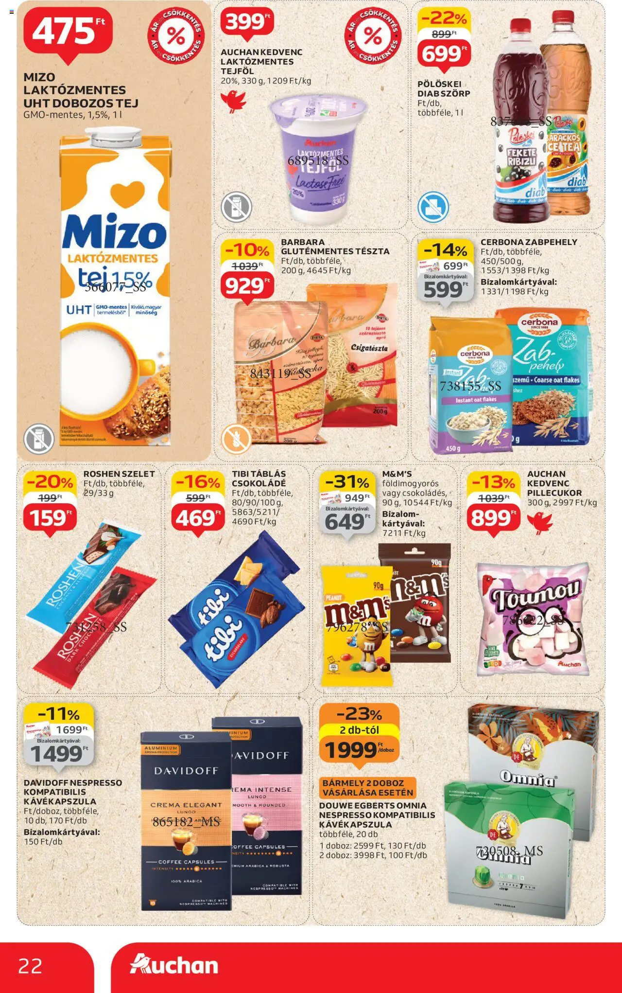 Auchan akciós ujság - amely érvényes a következő dátumtól: 07.08.2025 | Oldal: 22 | Termékek: Pillecukor, Csokoládé, Tejföl, Pehely