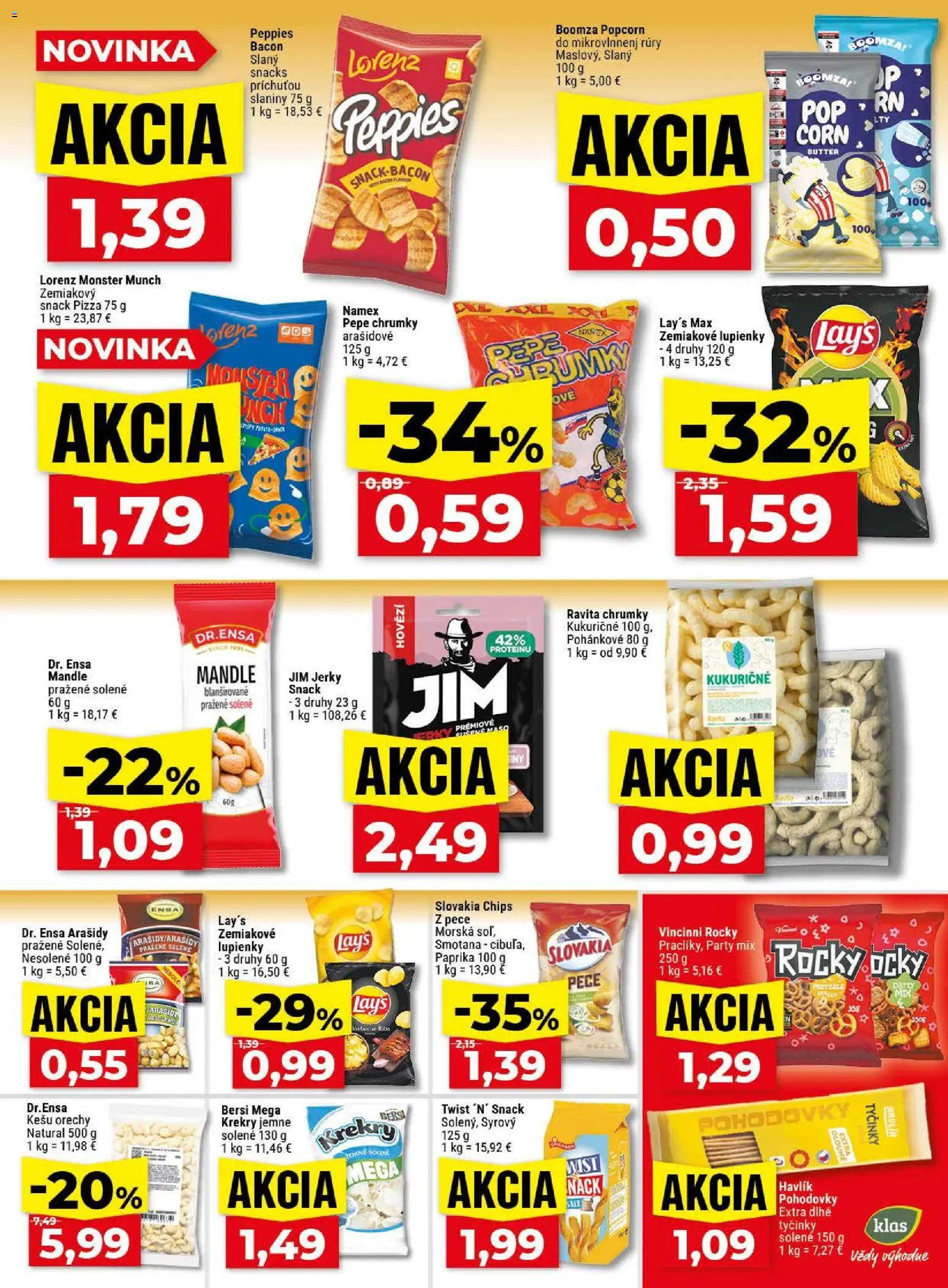 Nové Klas akcie – leták je platný od 20.04.2026 | Strana: 20 | Produkty: Paprika, Pizza, Arašidy, Kešu orechy