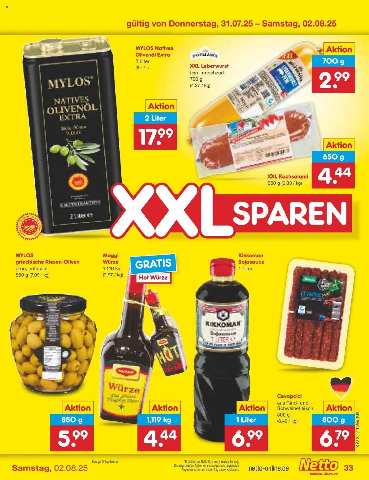Netto Marken-Discount prospekt Calw-Stammheim	 - gültig ab dem 27.07.2025 | Seite: 55 | Produkte: Maggi, Olivenol, Cevapcici, Schweinefleisch