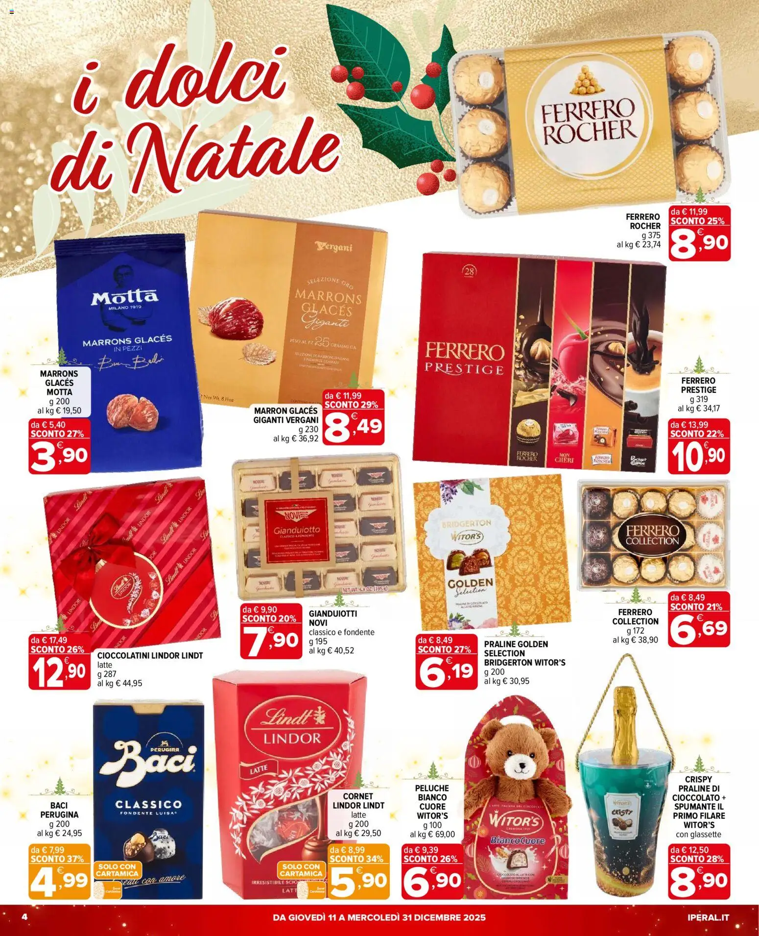 Volantino Iperal del 11.12.2025 | Pagina: 4 | Prodotti: Peluche, Cioccolato, Spumante, Cioccolatini