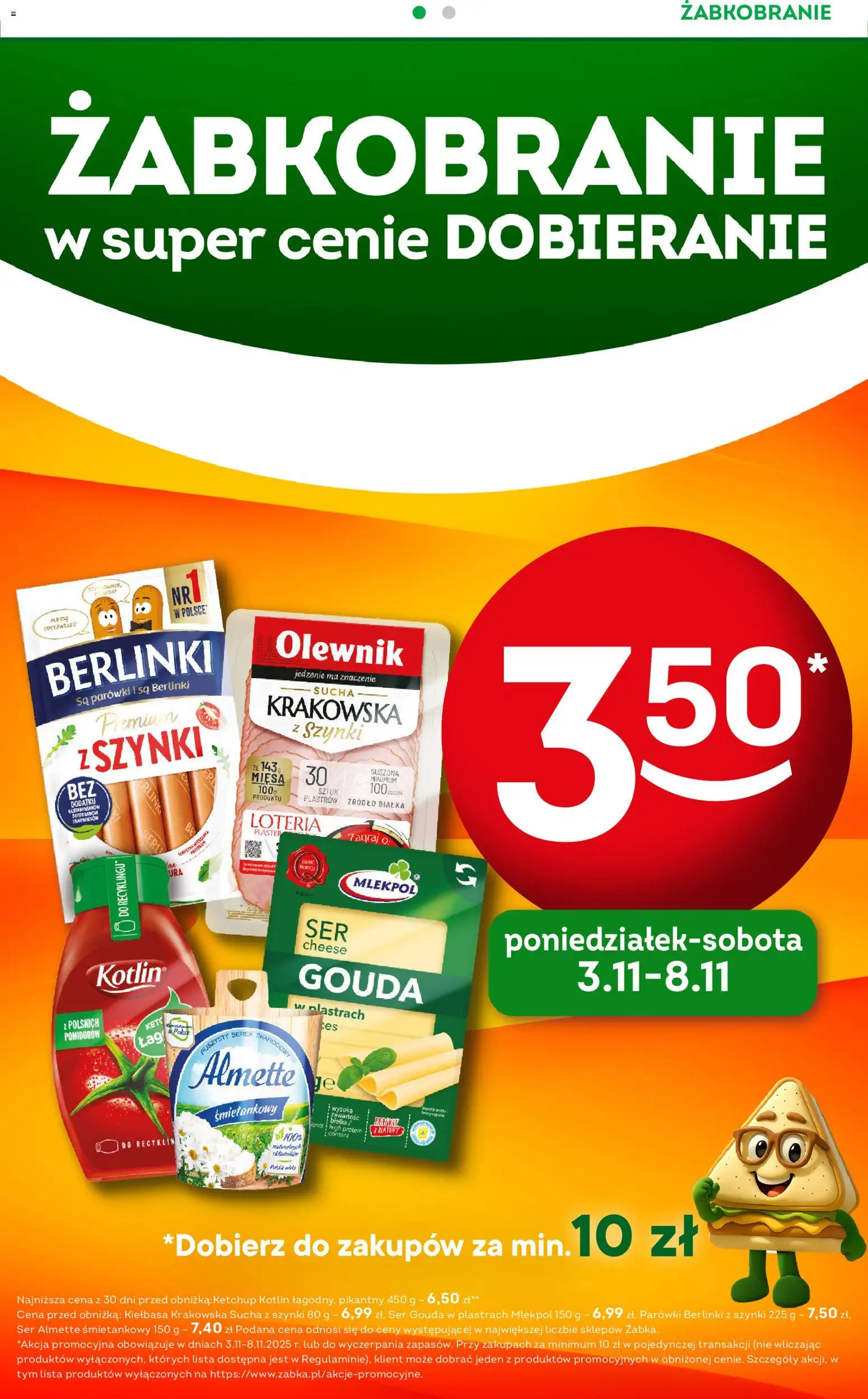 Żabka Gazetka - Codzienne produkty od 05.11.2025 | Strona: 2 | Produkty: Kiełbasa, Parówki berlinki, Kiełbasa krakowska, Ser gouda