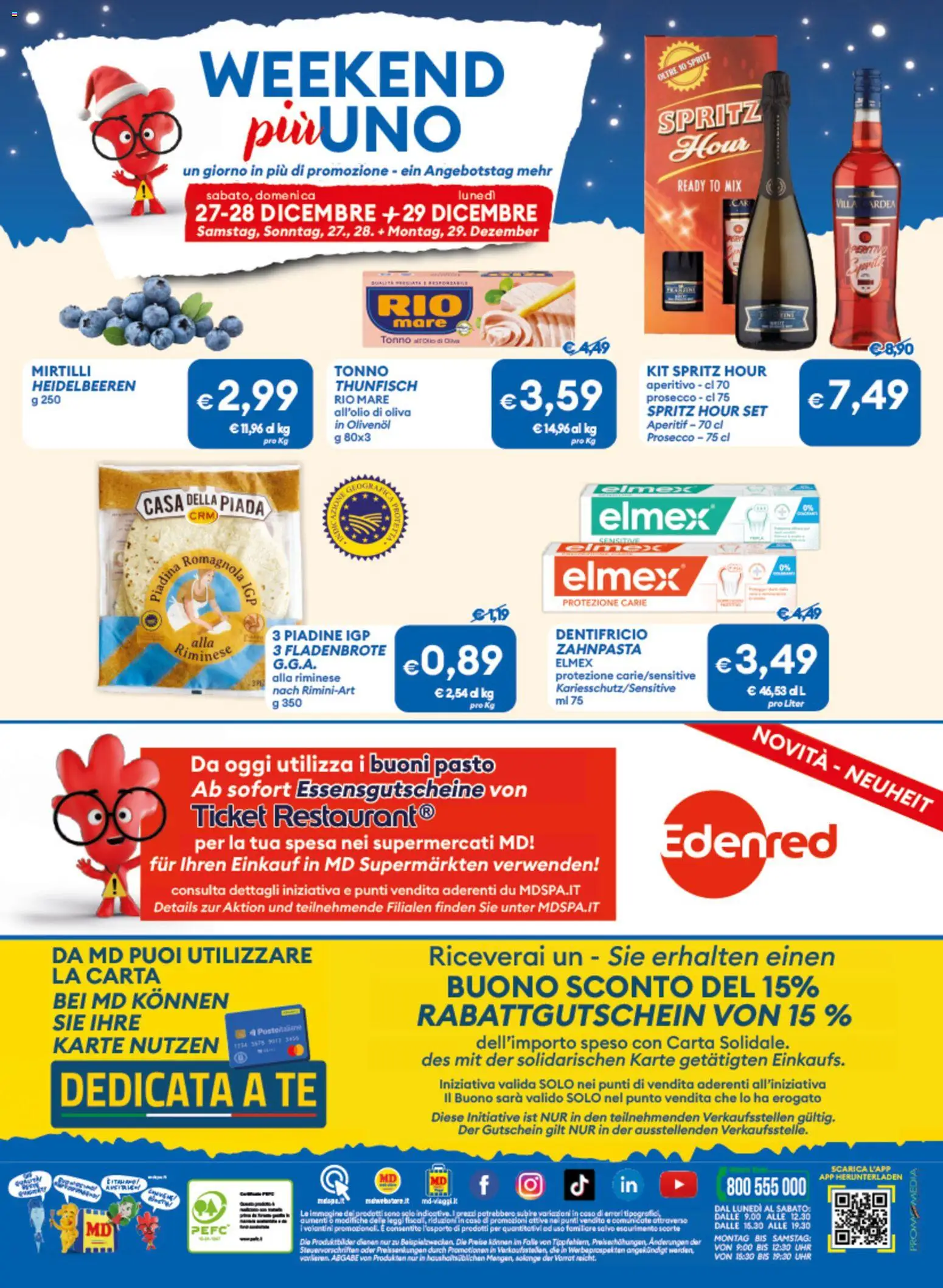 Volantino MD Discount del 16.12.2025 | Pagina: 24 | Prodotti: Dentifricio, Prosecco, Mirtilli, Piadina