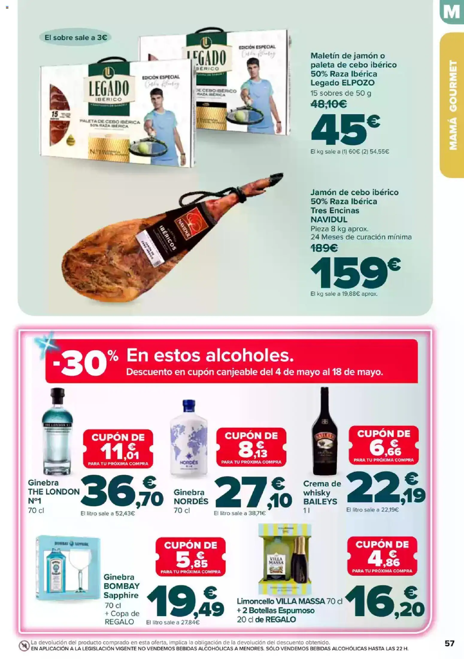 Carrefour Dia de la Madre │ válido desde el 23.04.2026 | Página: 57 | Productos: Jamón, Ginebra, Crema, Μαρμελάδα ροδάκινο