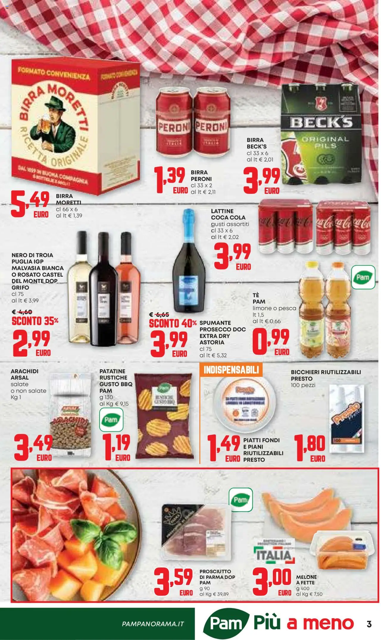 Volantino PAM del 07.08.2025 | Pagina: 3 | Prodotti: Prosecco, Limone, Prosciutto, Birra Moretti