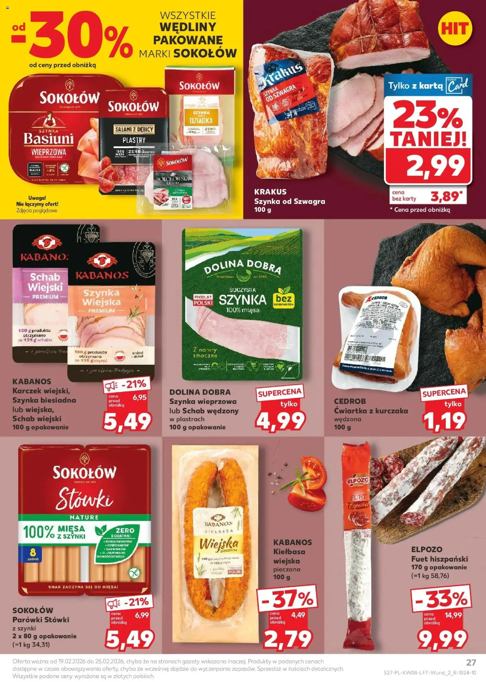 Kaufland Polsko leták od 19.02.2026 | Strana: 27 | Produkty: Kabanos, Karty, Fuet
