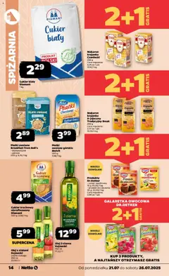 Netto gazetka - Spożywcza od 21.07.2025 | Strona: 14 | Produkty: Płatki owsiane, Cukier trzcinowy, Cukier wanilinowy, Cukier