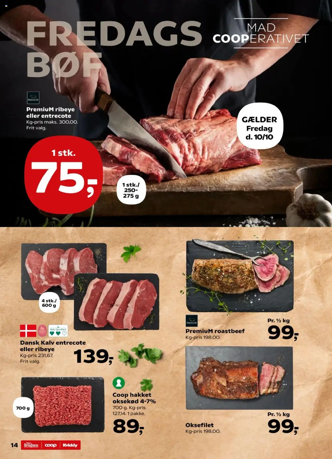 Super Brugsen tilbudsavis – gyldig fra 10.10.2025 | Side: 14 | Produkter: Oksekød, Entrecote, Roastbeef