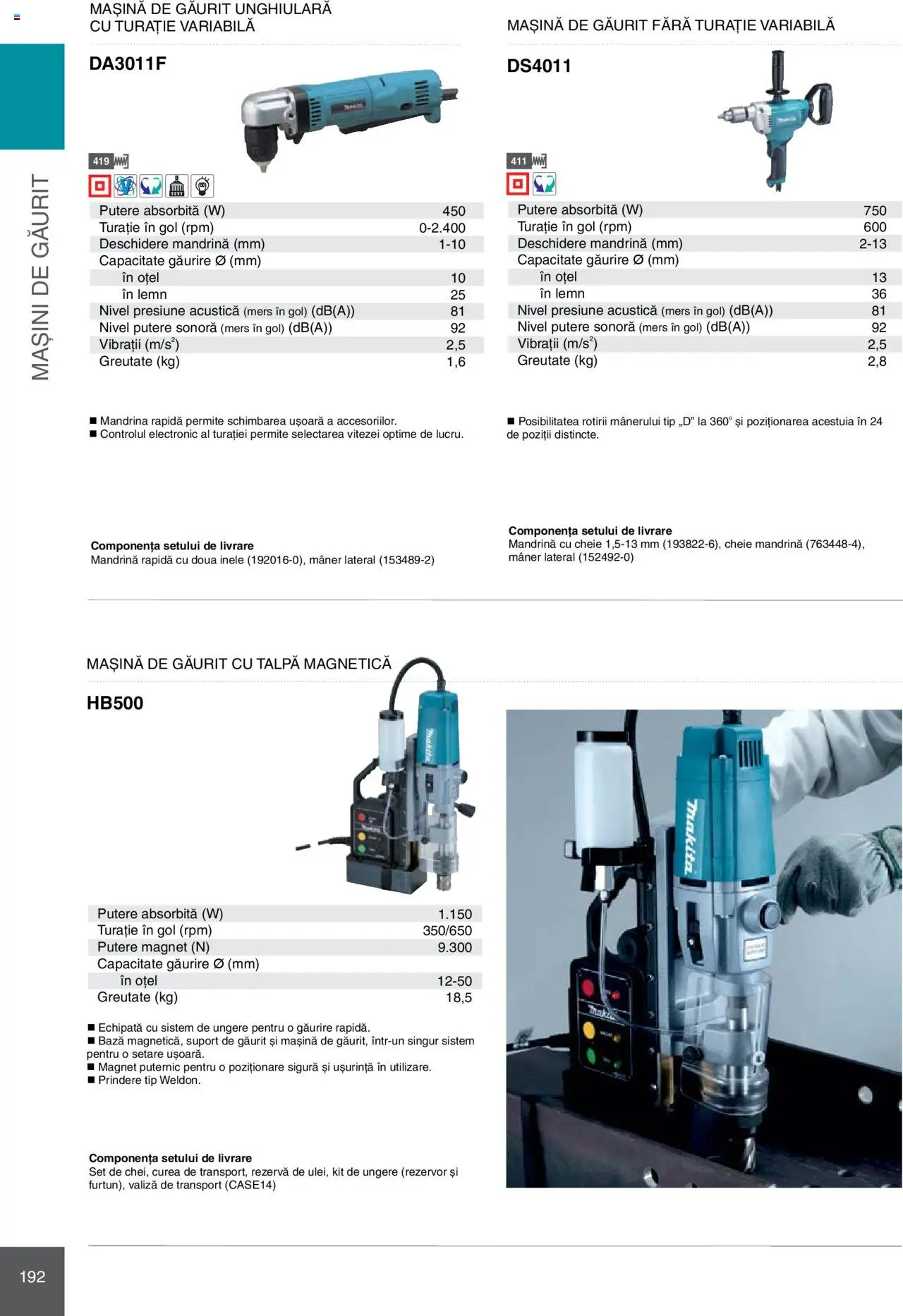 Noul catalog Makita – valabil de la 08.01.2025 | Pagină: 192 | Produse: Valiză, Mașină de găurit, Curea, Mâner