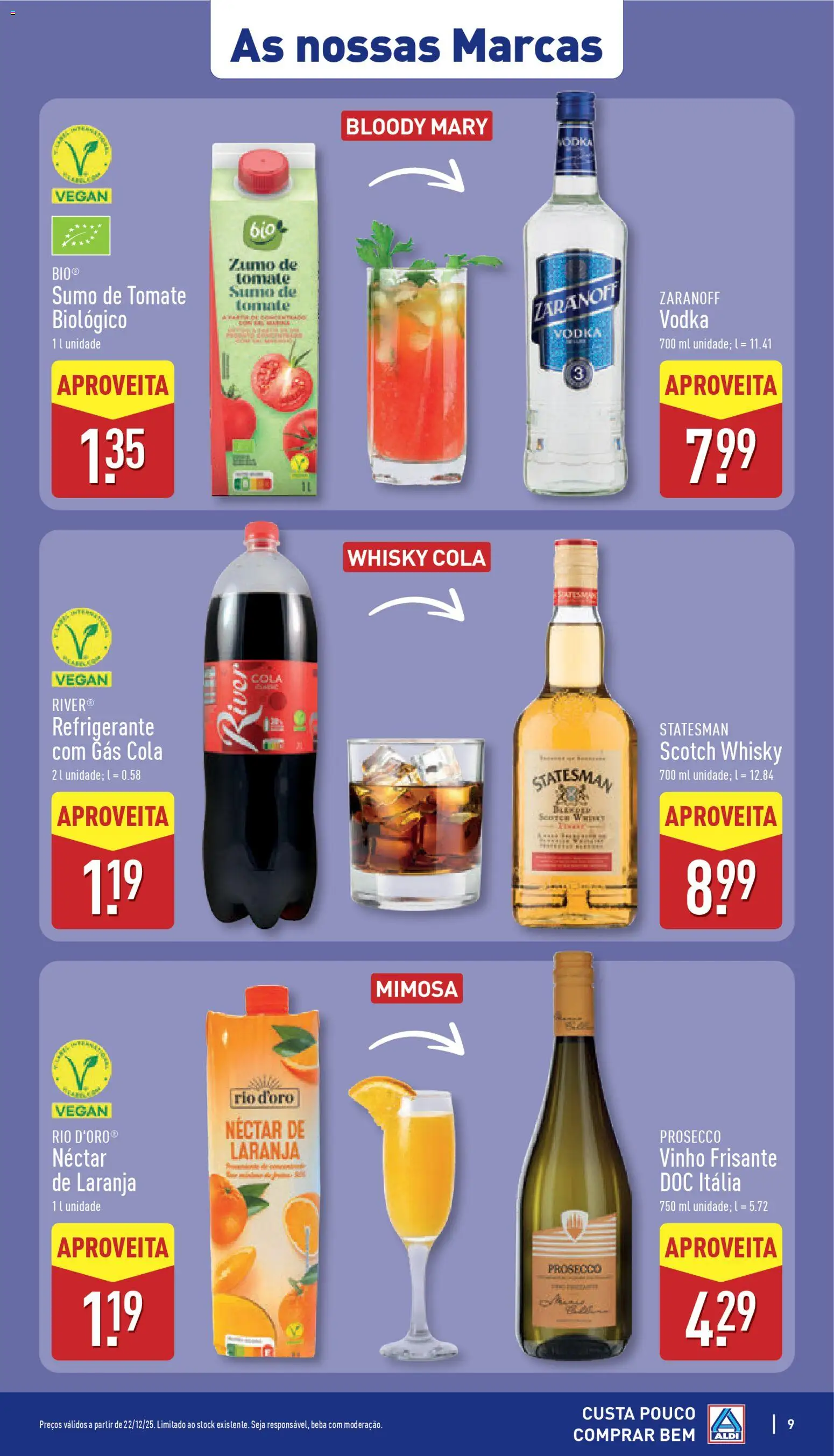 Aldi folheto │ válido de 22.12.2025 | Página: 9 | Produtos: Sumo, Vinho, Tomate, Vodka