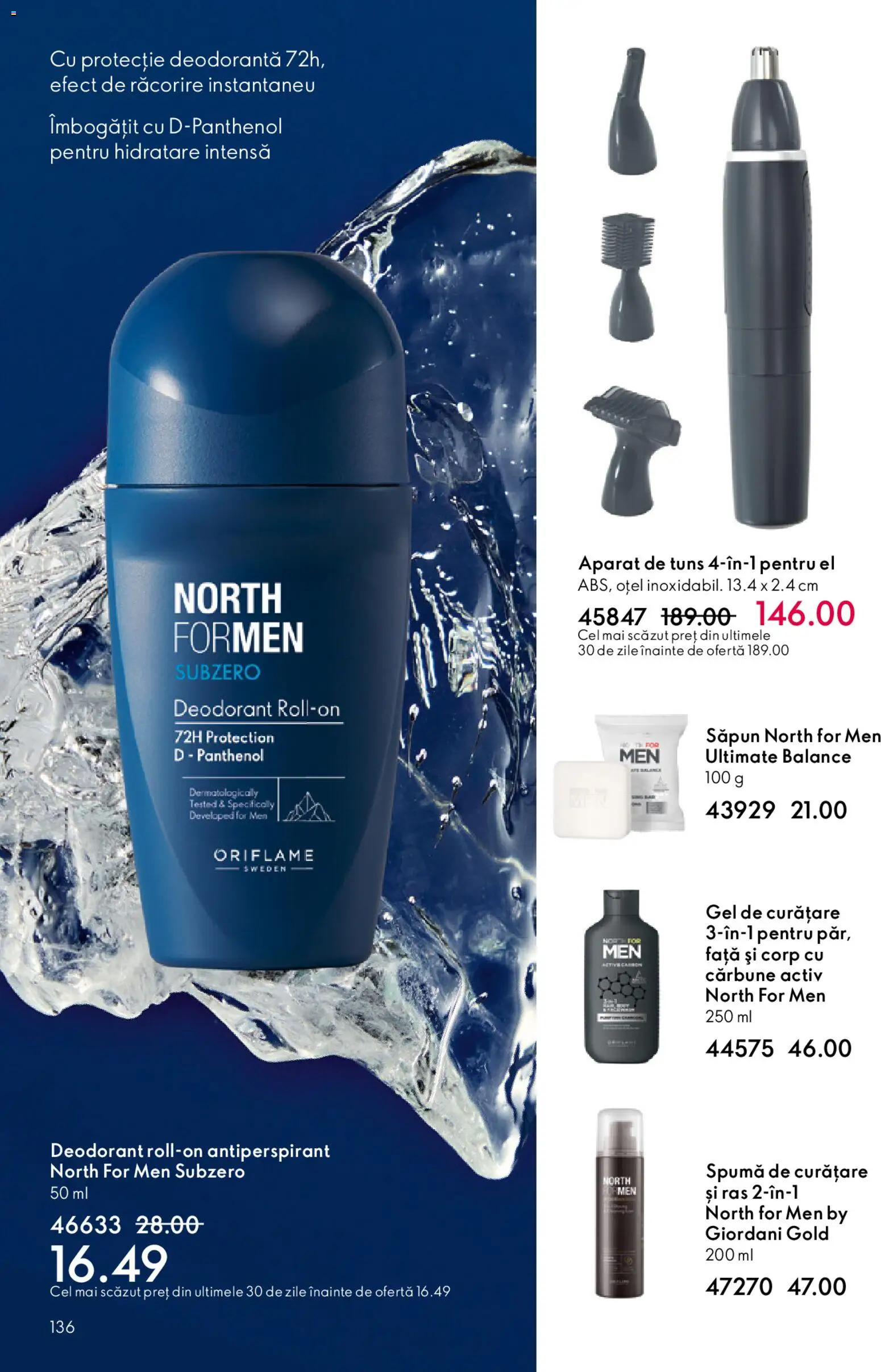 Noul catalog Oriflame – valabil de la 25.03.2026 | Pagină: 136 | Produse: Gel de curățare, Săpun, Deodorant, Antiperspirant
