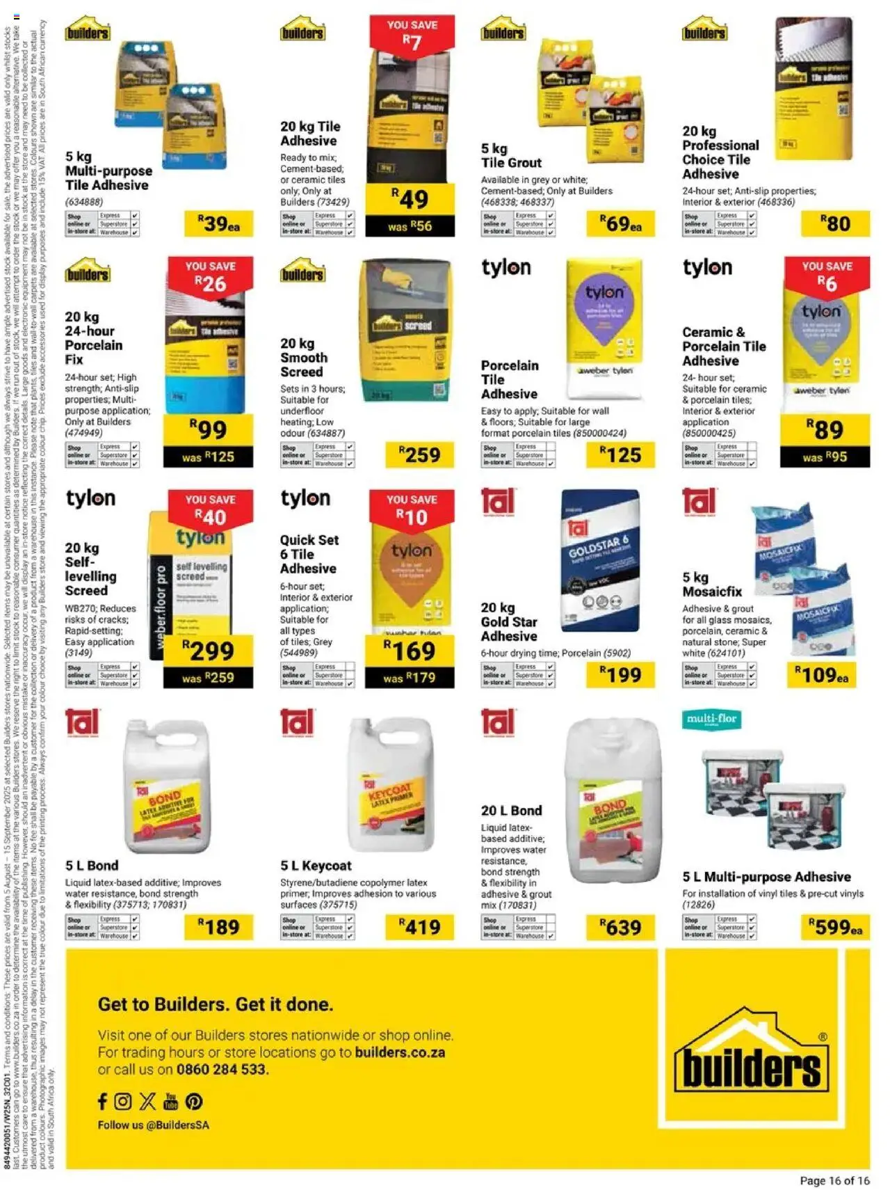 Builders - Your Bathroom Reimagined │ valid from 05.08.2025 | Page: 16 | Products: Primer, Tile grout, Adhesive, Water