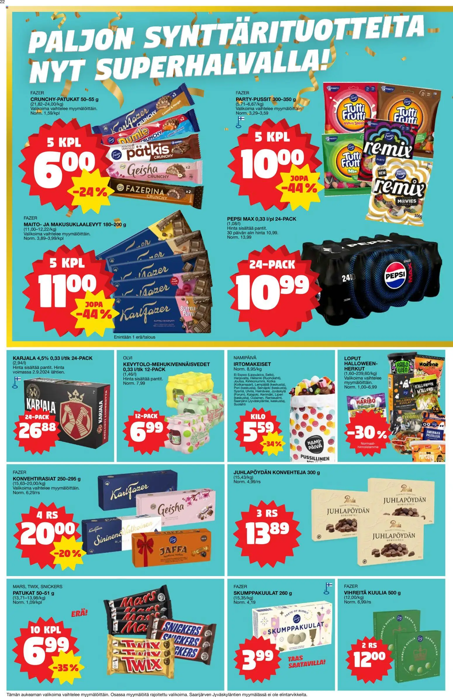 Tokmanni tarjoukset – voimassa 27.10.2025 alkaen | Sivu: 22 | Tuotteet: Irtomakeiset, Maito, Pepsi