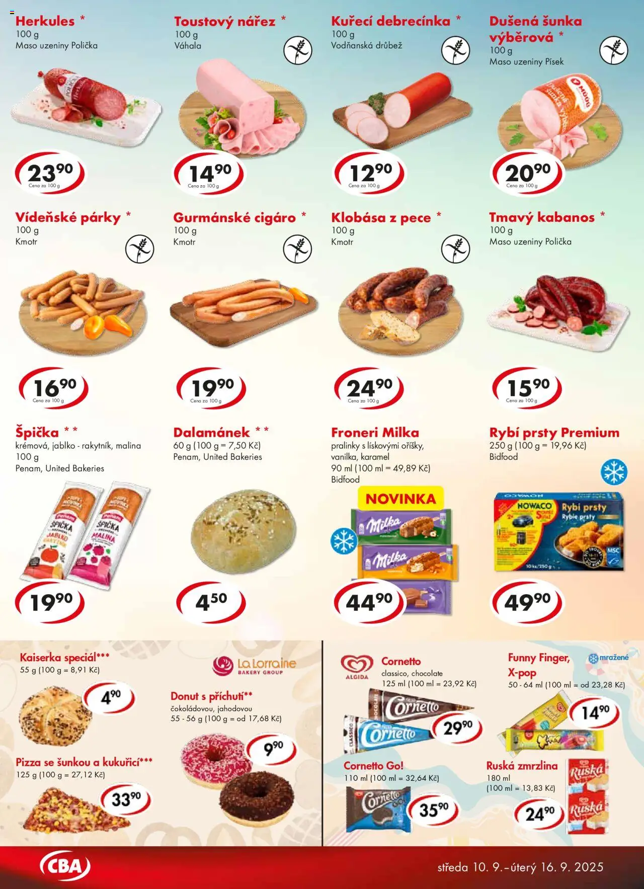 CBA leták - Premium od 10.09.2025 | Strana: 3 | Produkty: Polička, Kuřecí debrecínka, Klobása, Kabanos