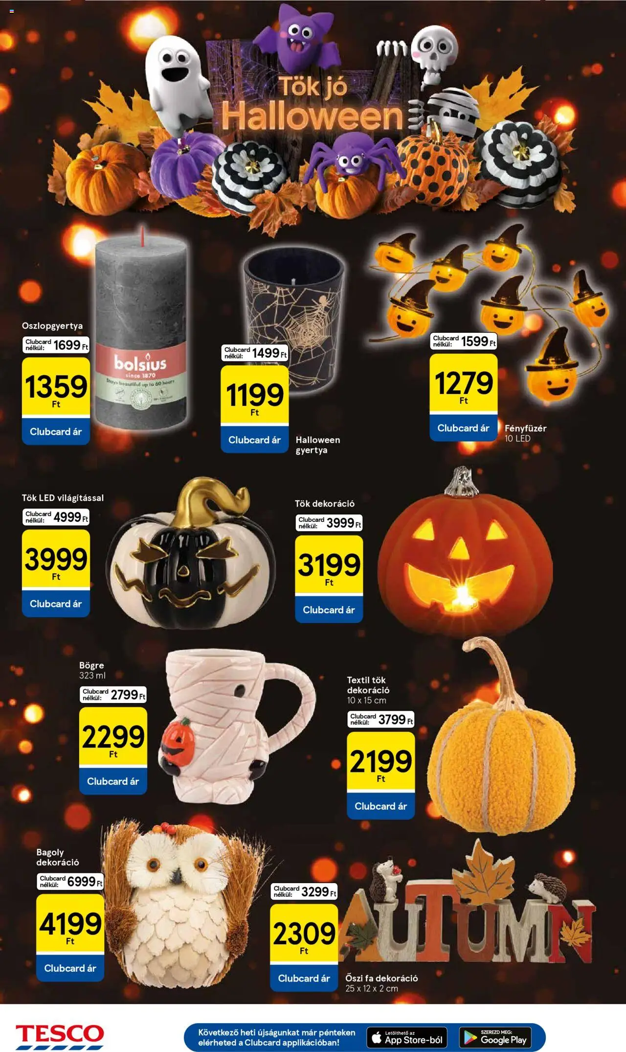Tesco akciós ujság - amely érvényes a következő dátumtól: 25.09.2025 | Oldal: 12 | Termékek: Fényfüzér, Tök, Gyertya, Dekoráció