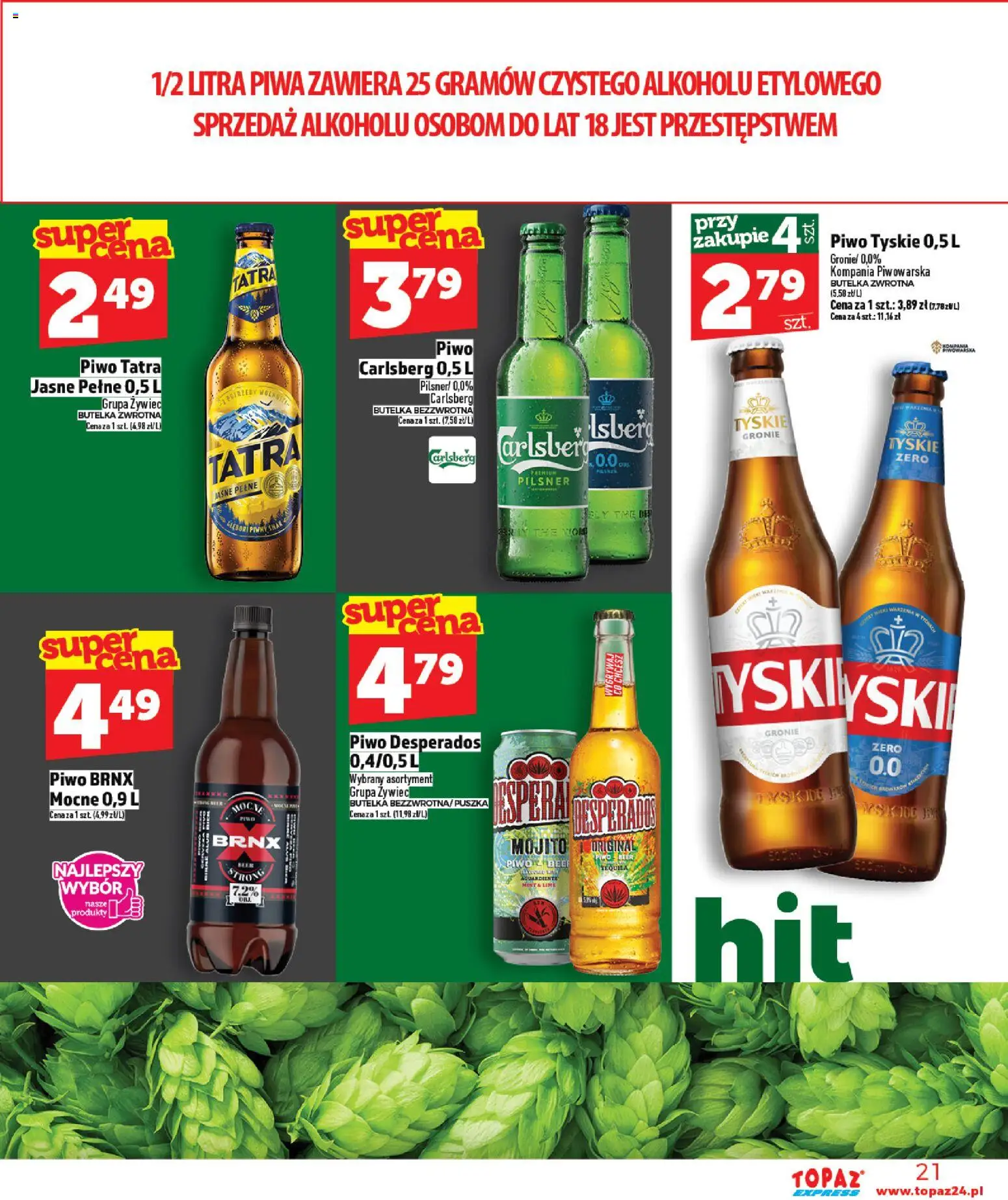 Topaz Gazetka - Express od 19.02.2026 | Strona: 21 | Produkty: Piwo Desperados, Tyskie, Tequila, Piwo