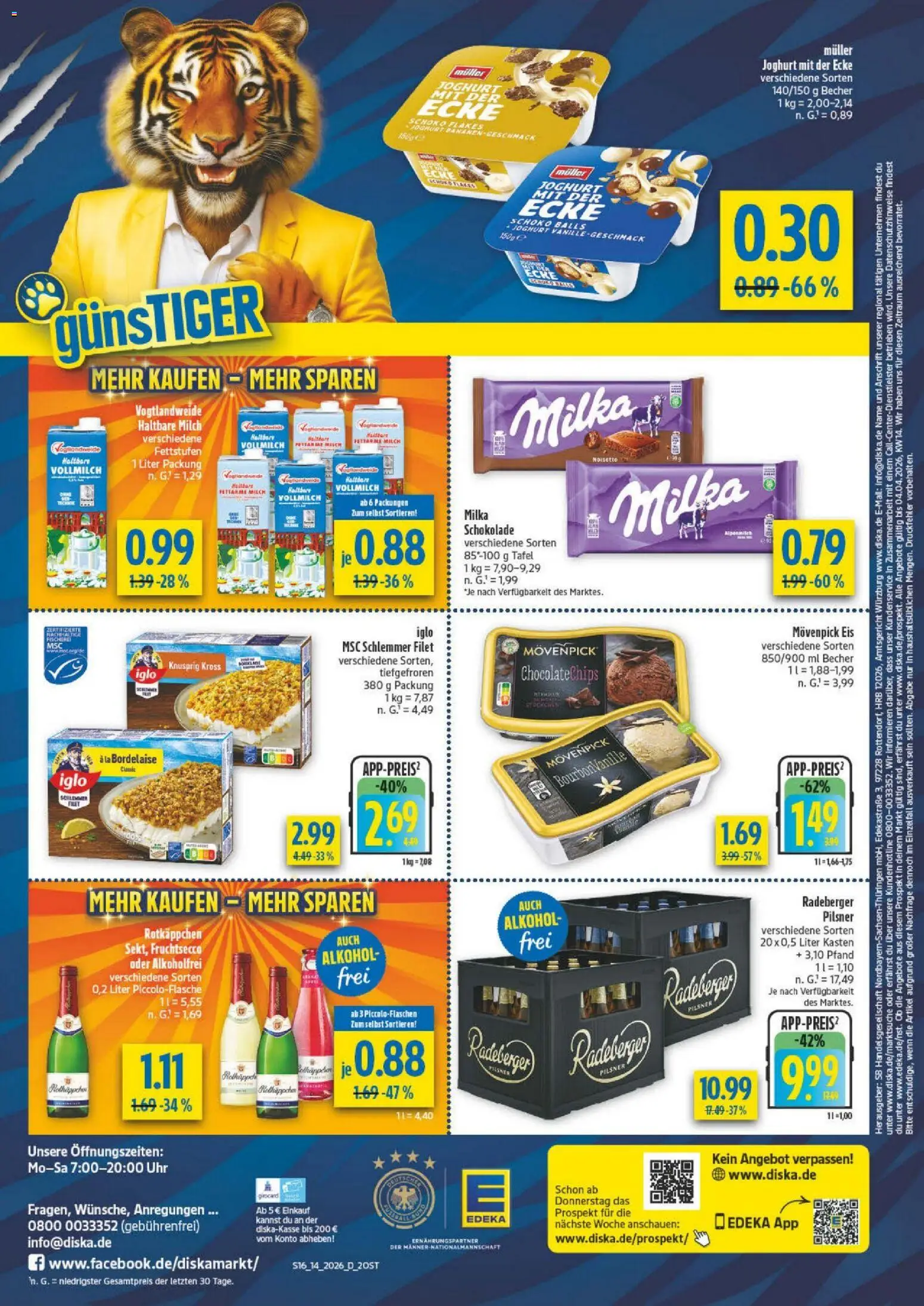 Diska - Diska Angebote Sachsen-Thüringen KW14 – gültig ab 30.03.2026 | Seite: 16 | Produkte: Schokolade, Haltbare milch, Fruchtsecco, Movenpick eis